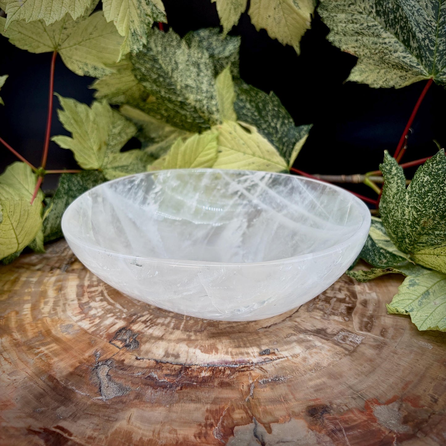 Clear Quartz crystal bowl displayed as statement home decor