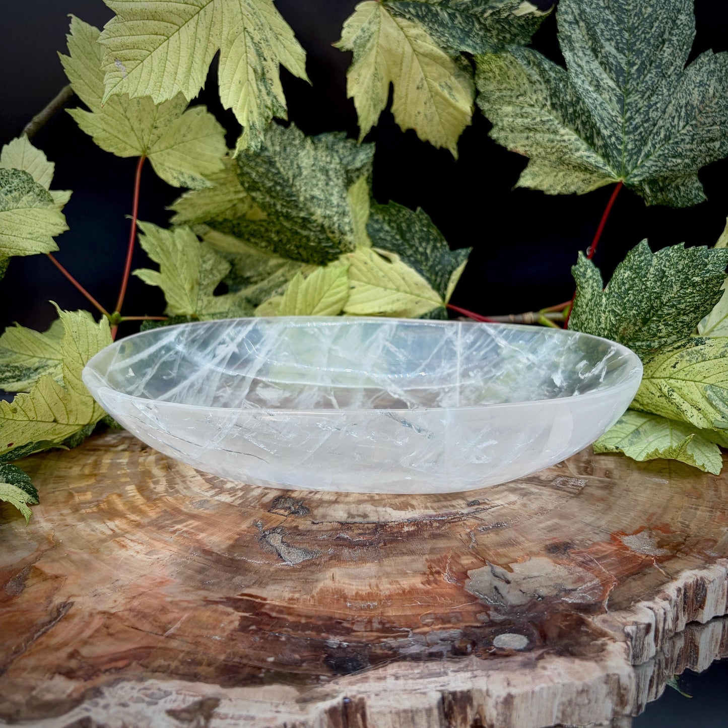 Clear Quartz crystal bowl hand carved and polished in Madagascar