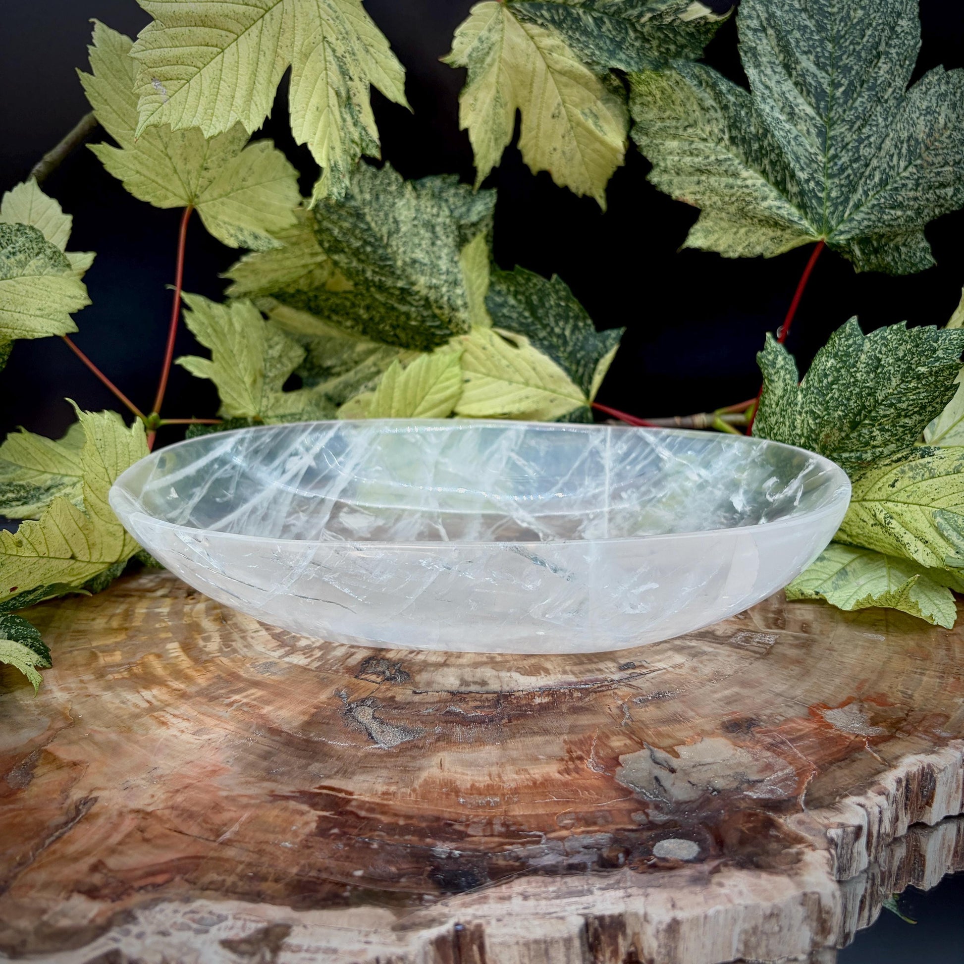 Clear Quartz crystal bowl hand carved and polished in Madagascar
