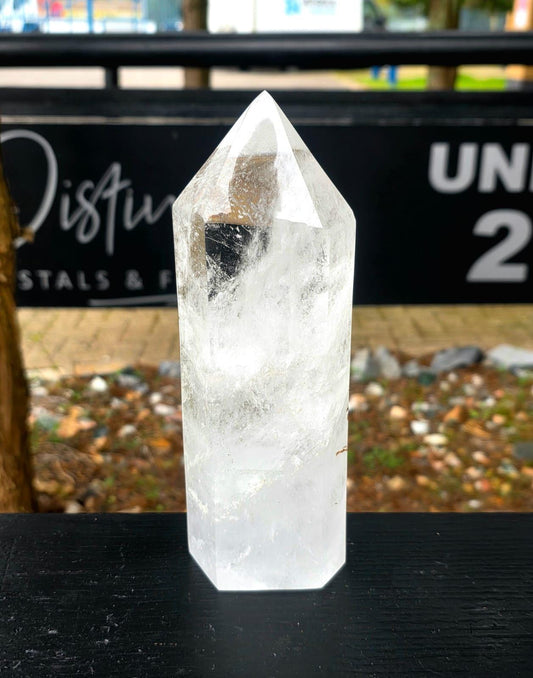 natural clear quartz crystal tower Madagascar polished point