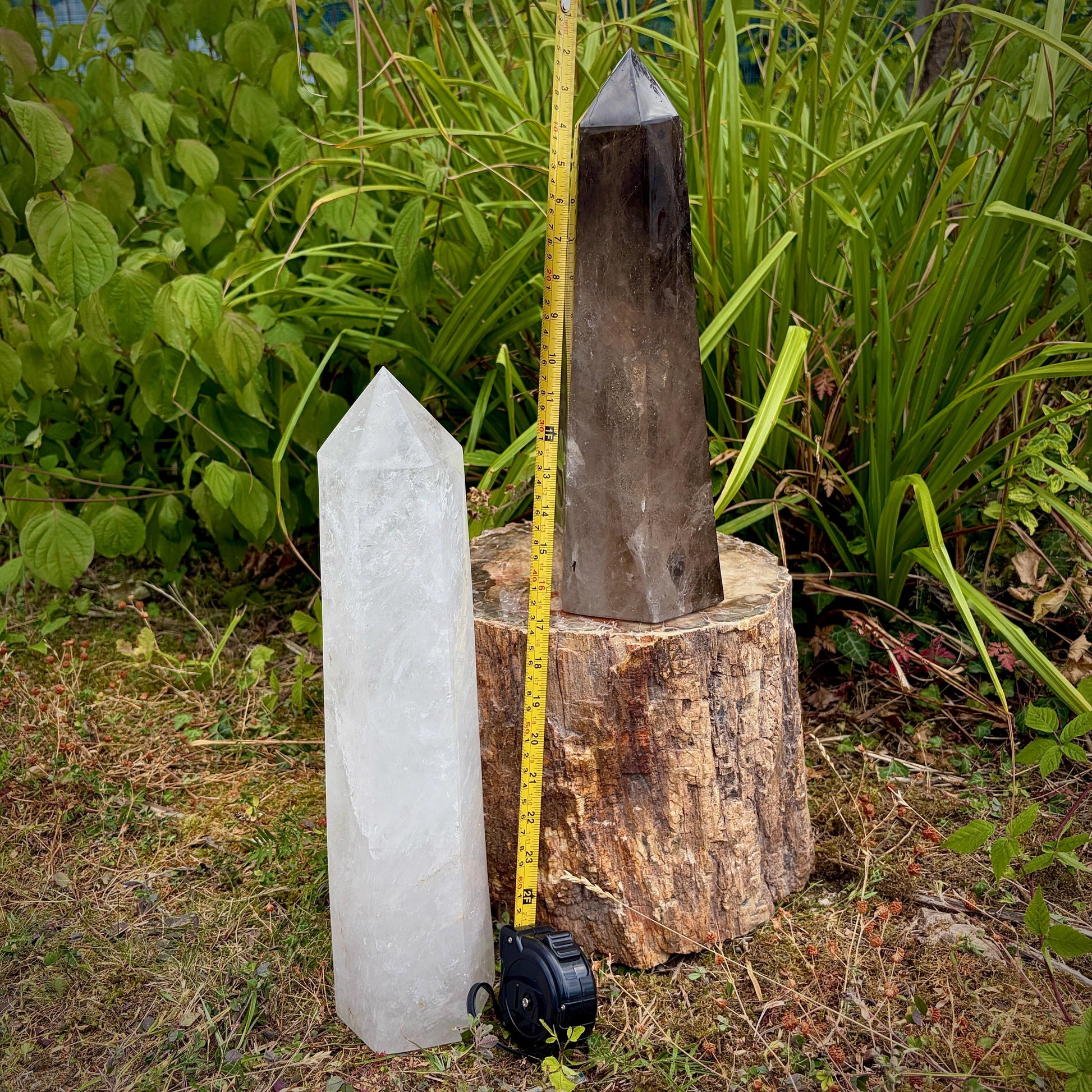 Large hand carved Smoky Quartz crystal tower
