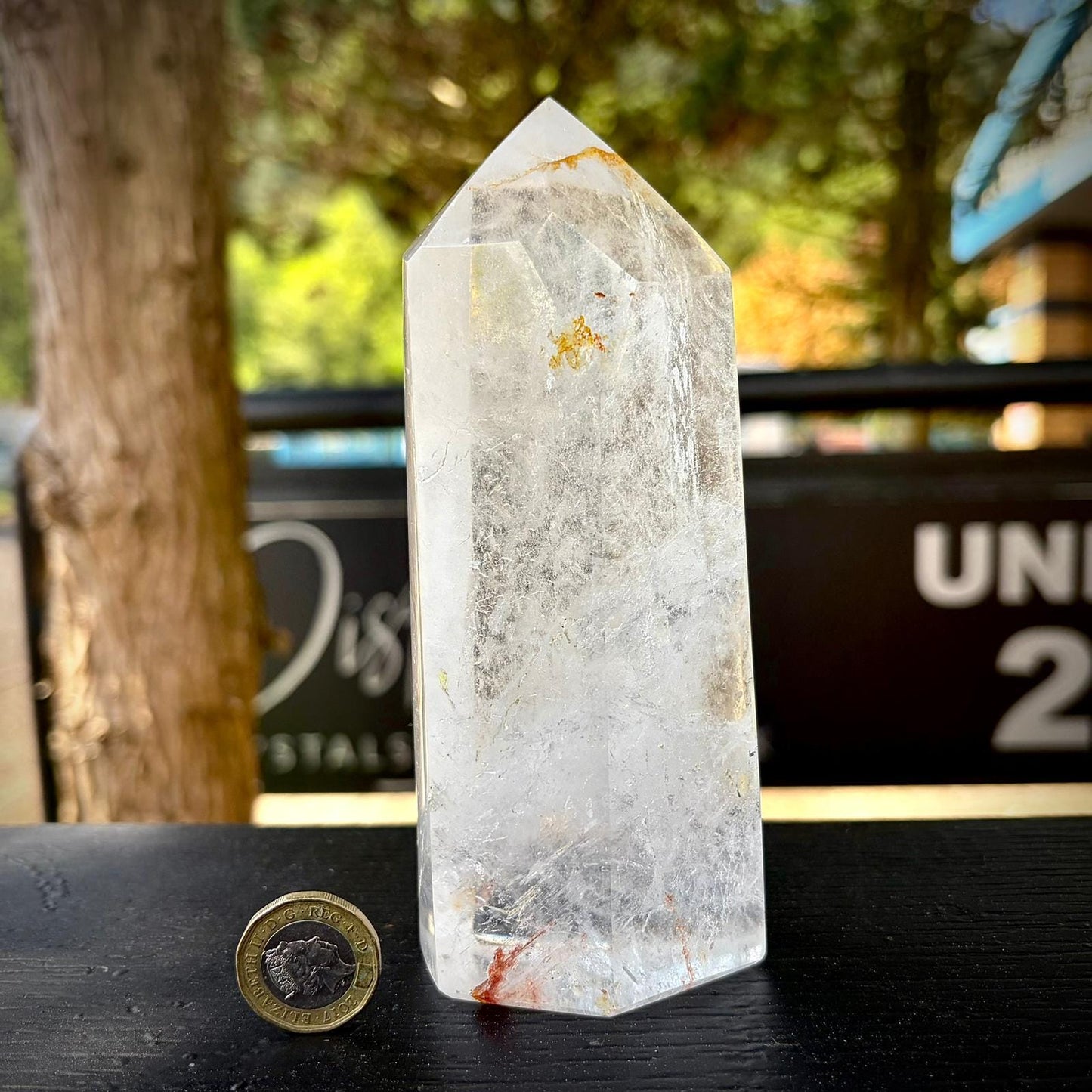 Clear quartz prism for interior decor, ideal for modern, natural and luxury home styling.
