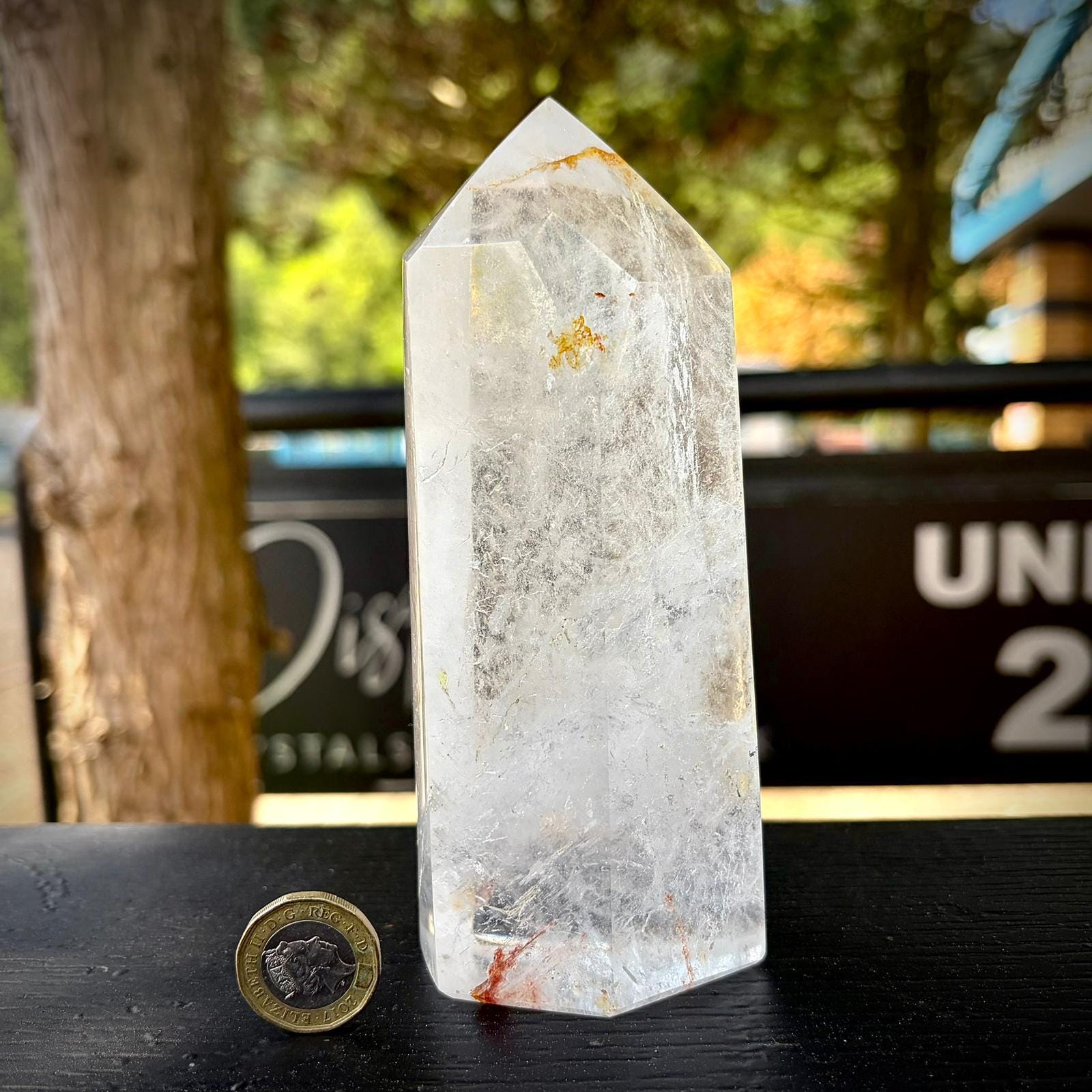 Clear quartz prism for interior decor, ideal for modern, natural and luxury home styling.