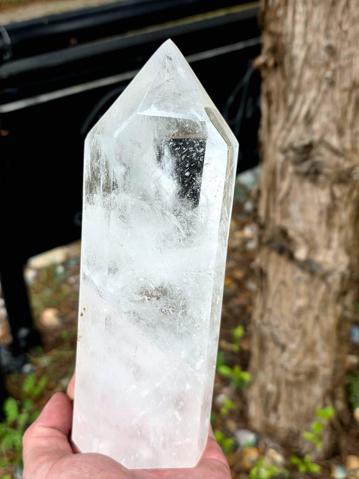 natural clear quartz polished point crystal display