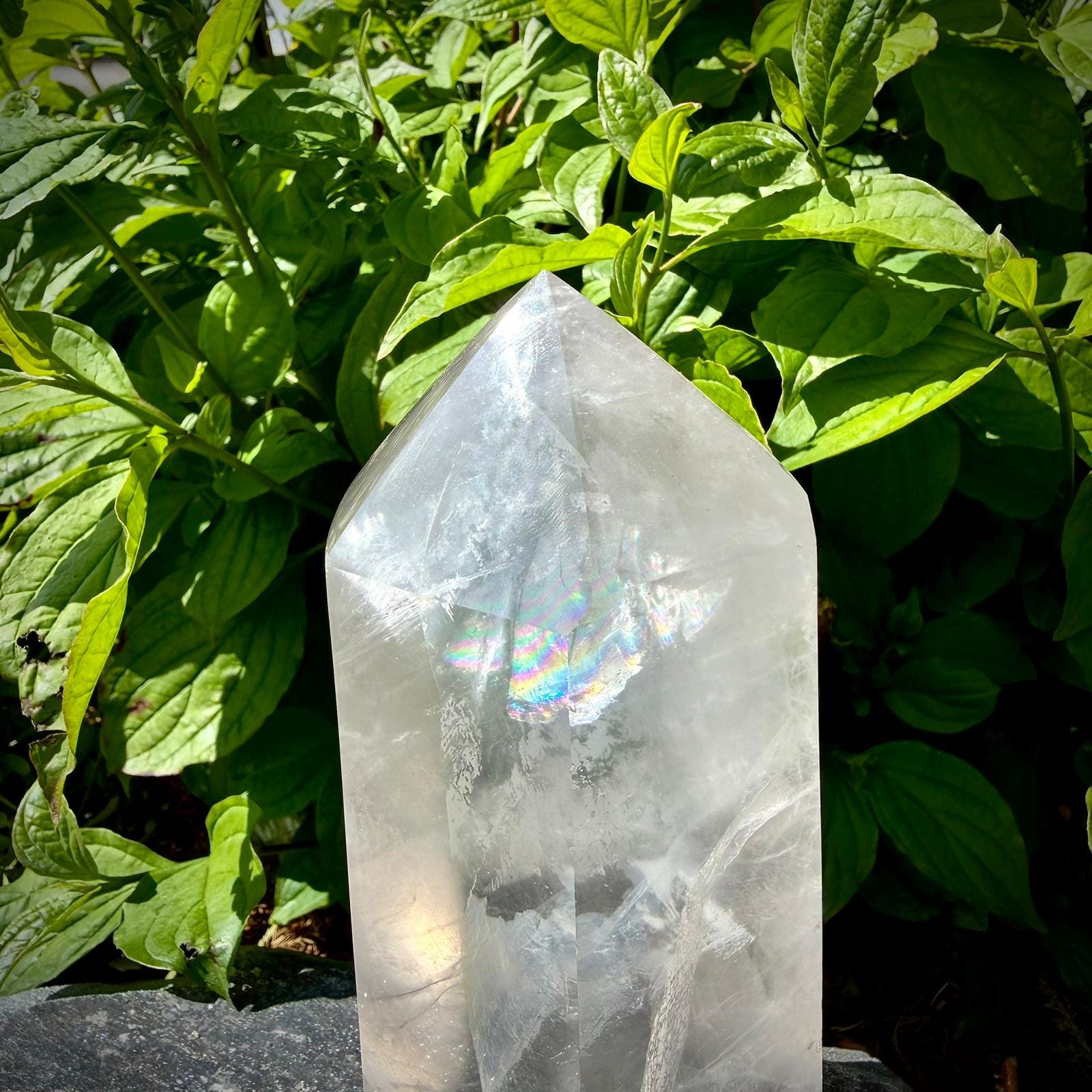 Clear quartz tower for interior styling, ideal for coffee tables, shelves, desks and sideboards.