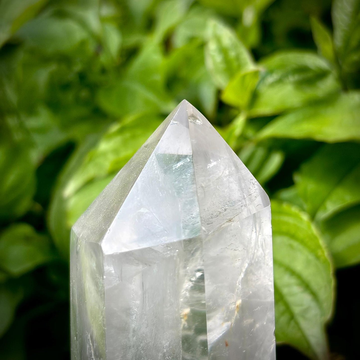 Clear quartz tower statement decor piece for shelves, coffee tables, desks and interiors.