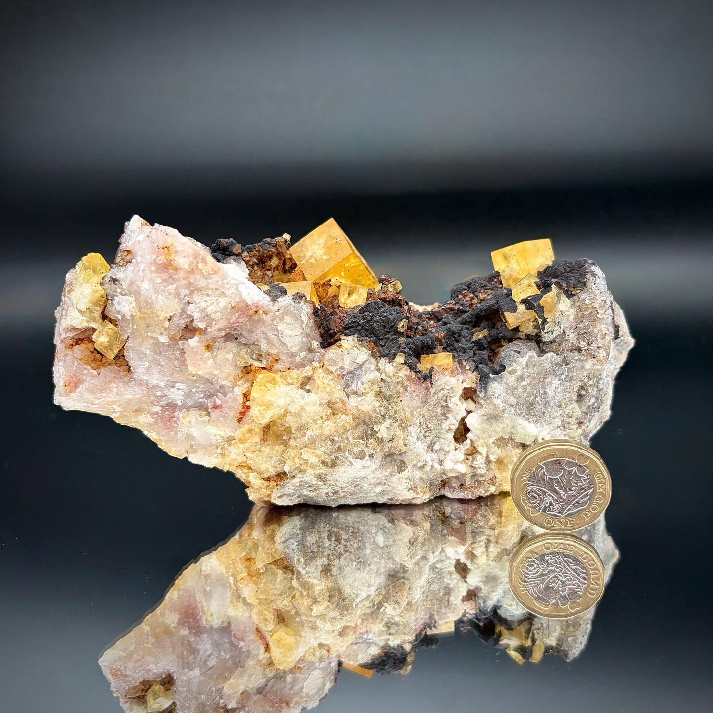 Detailed view of Golden Fluorite crystal formation