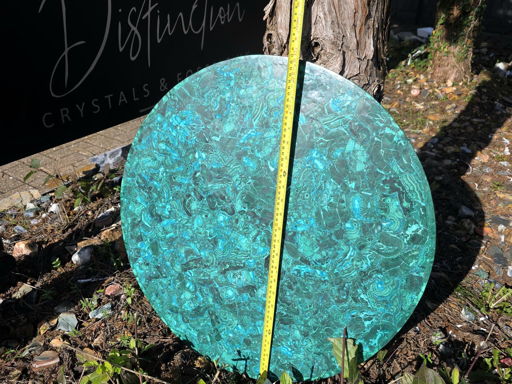 Collector-grade Malachite & Chrysocolla table, handcrafted in Congo.