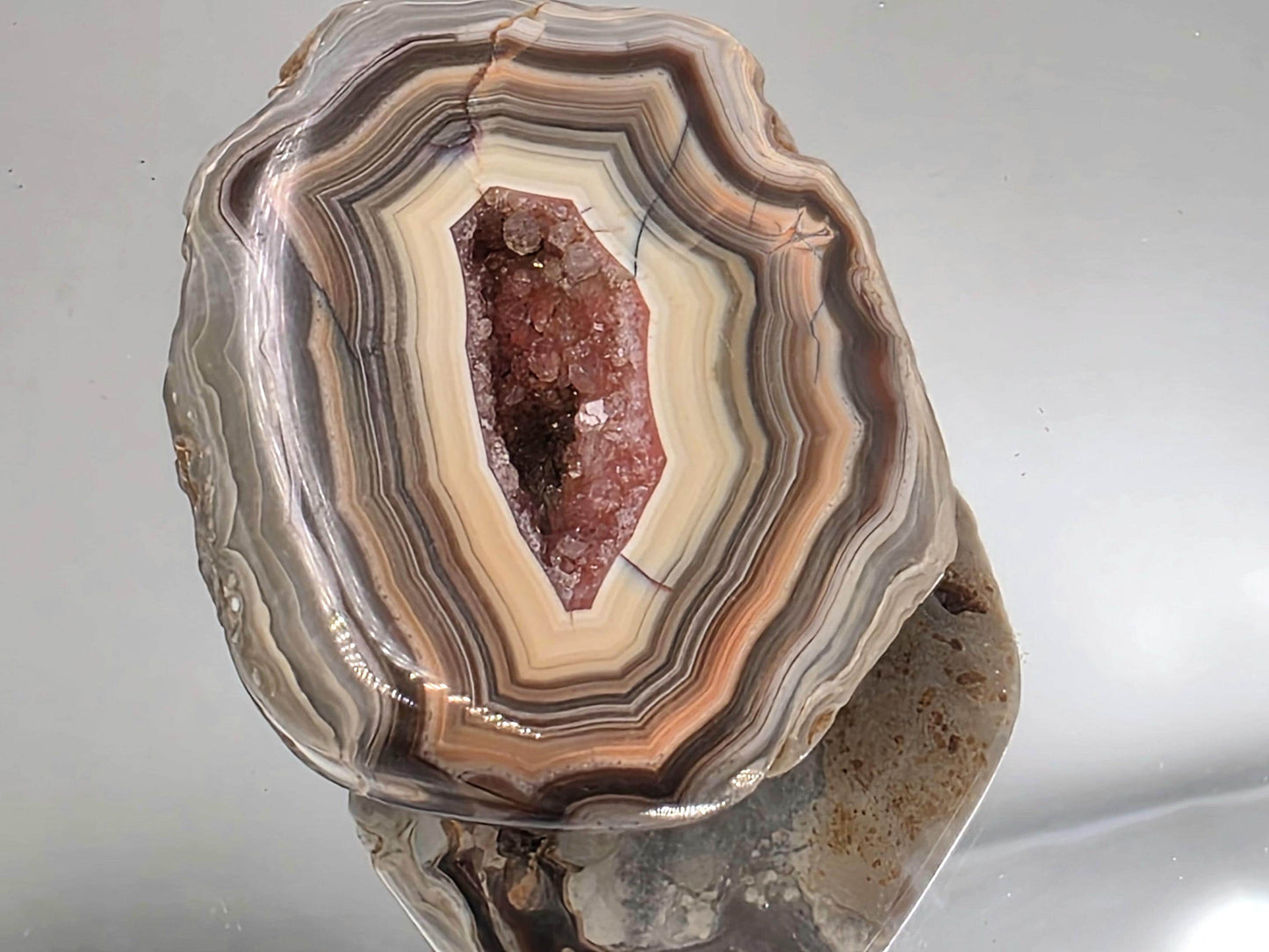 Collector’s Malawi Agate banded polished geode pair.