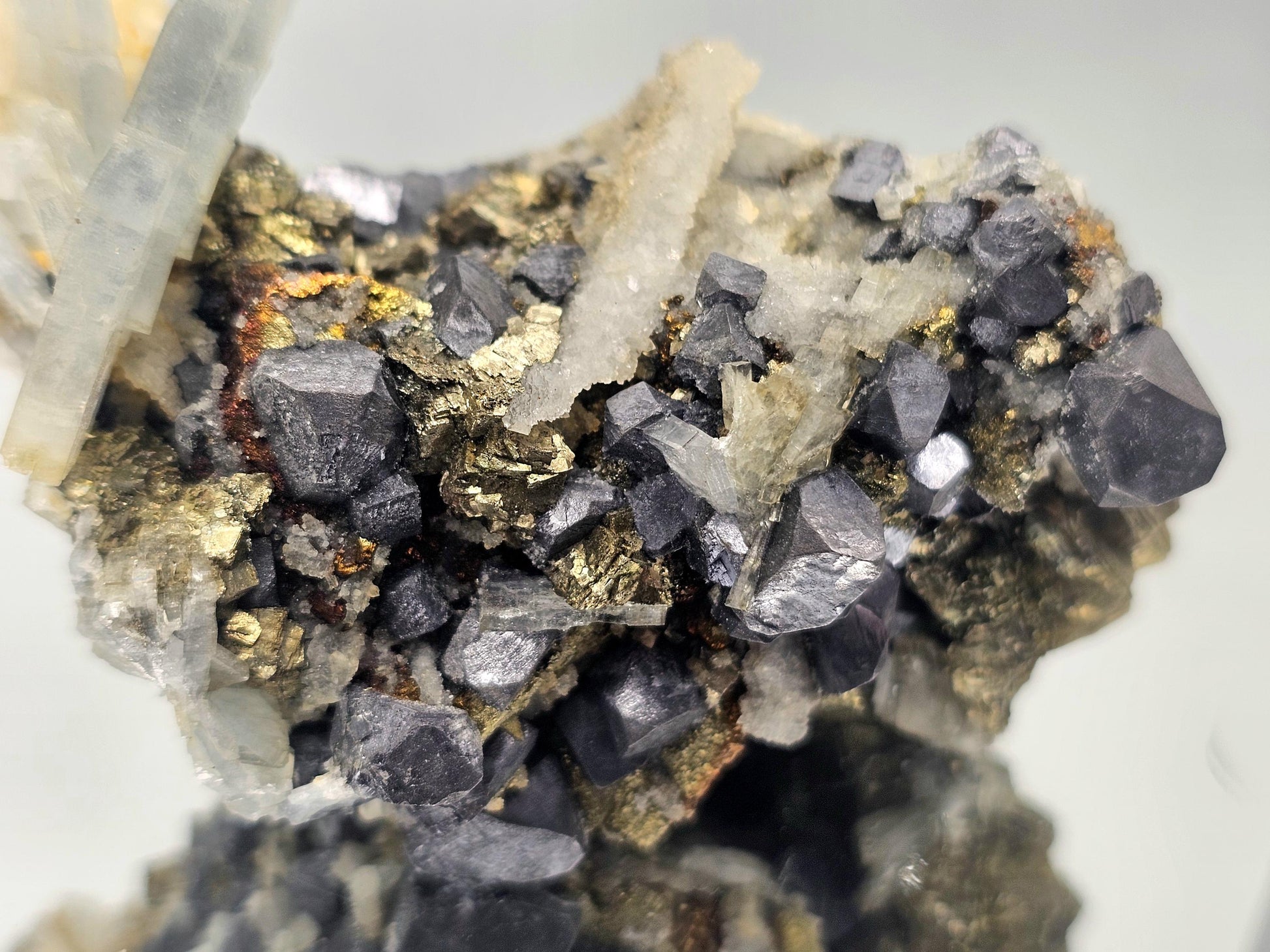  A rare and striking Blue Baryte, Galena & Chalcopyrite combination crystal, part of our curated collection from Morocco.

