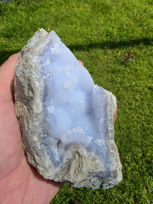Large geode formation in pale blue Agate