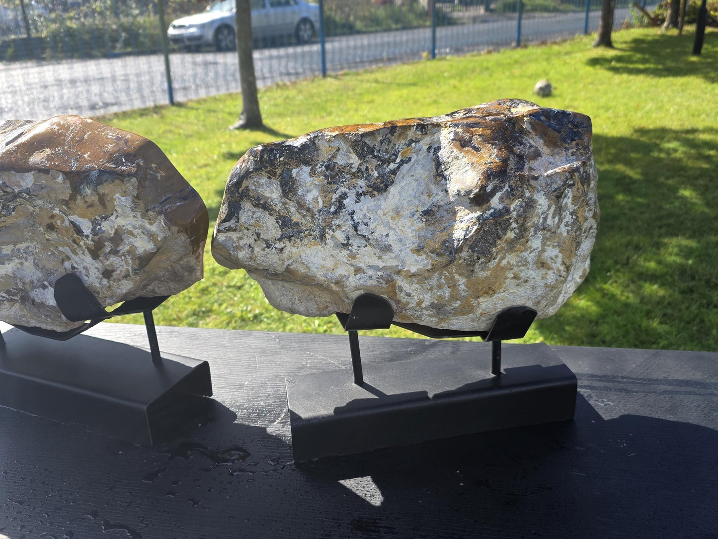Custom mounted Pietersite crystals with semi-polished tops, ideal for luxury interiors.