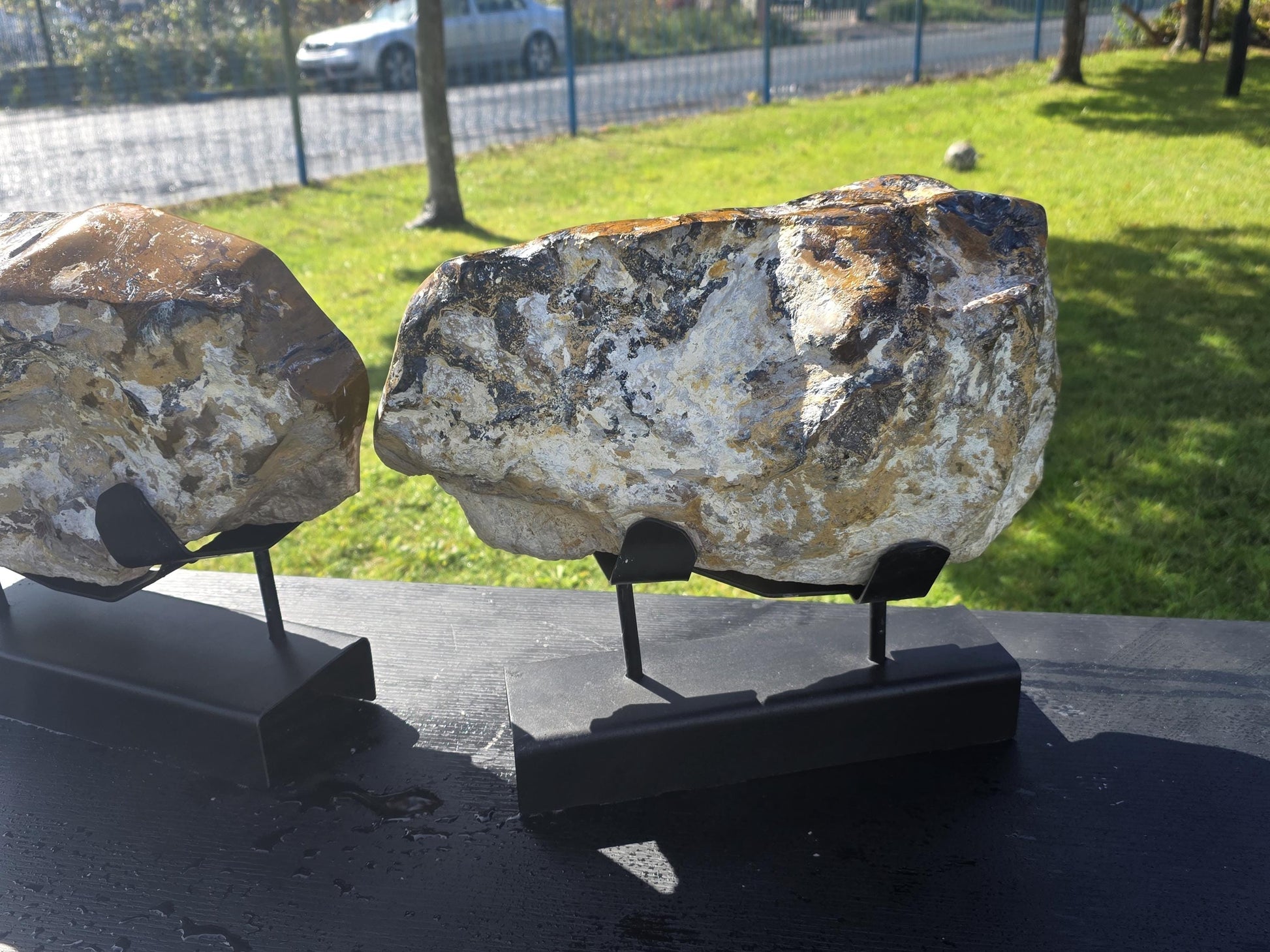 Custom mounted Pietersite crystals with semi-polished tops, ideal for luxury interiors.