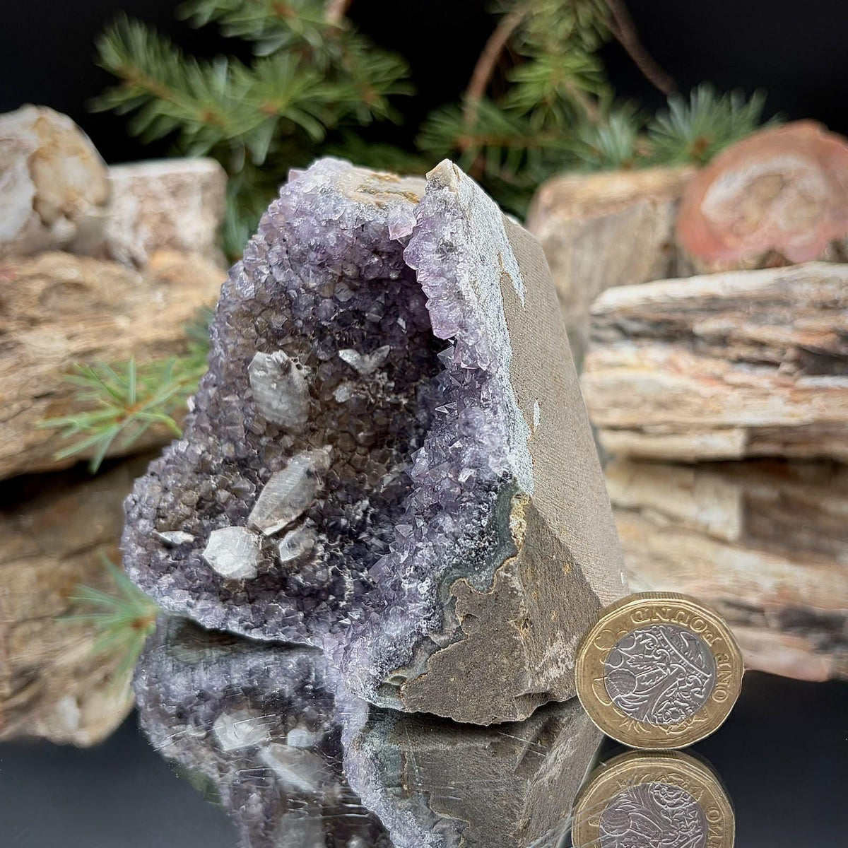 Freestanding Amethyst crystal displaying its natural crystalline surface and individual shape.