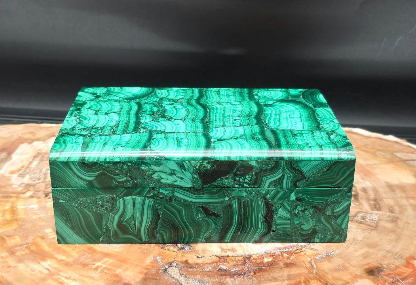 Handcrafted Malachite storage box featuring natural green swirls and polished finish.