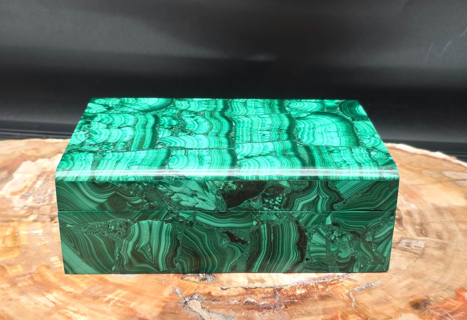 Handcrafted Malachite storage box featuring natural green swirls and polished finish.