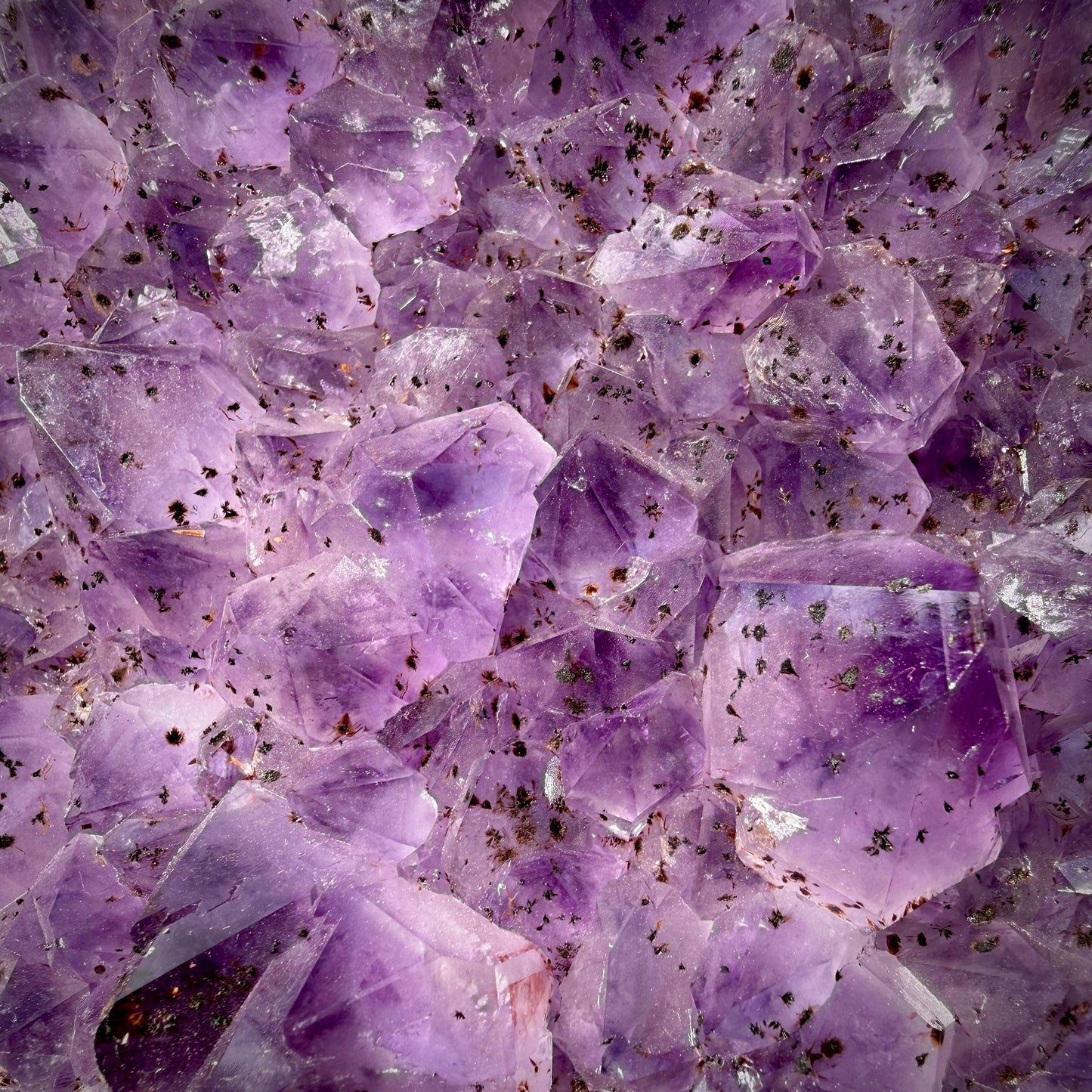 Deep purple natural Amethyst cluster with polished outer edge