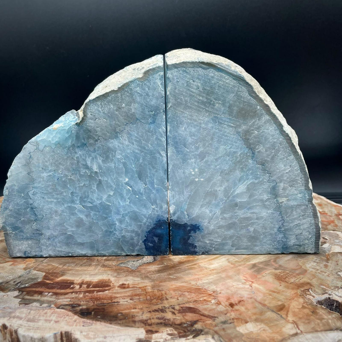 Blue Agate bookends for designer interiors