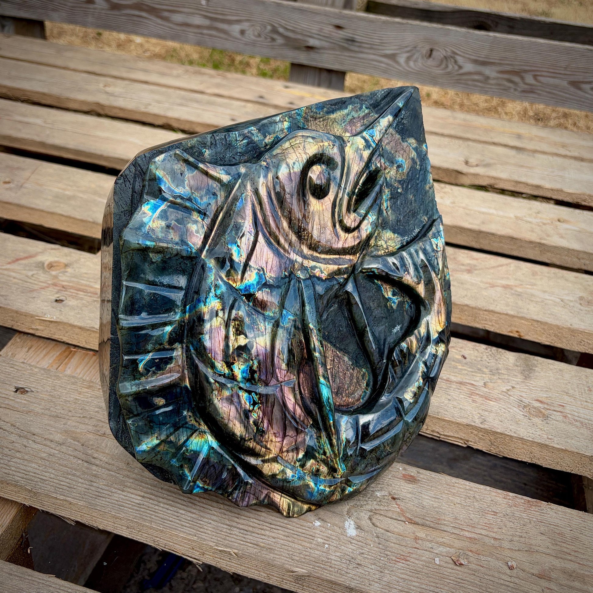 Unique Labradorite fish freeform statement piece