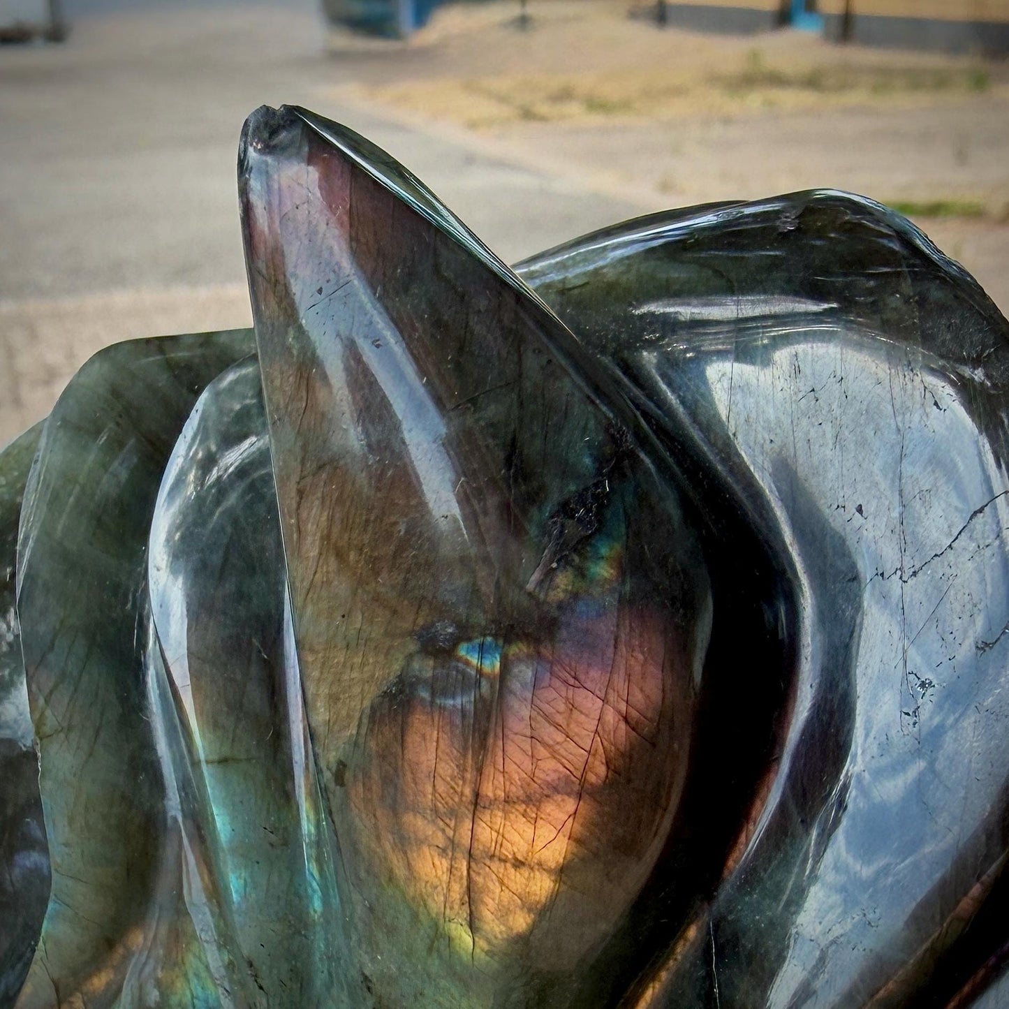 Labradorite horse head sculpture for equestrian interiors