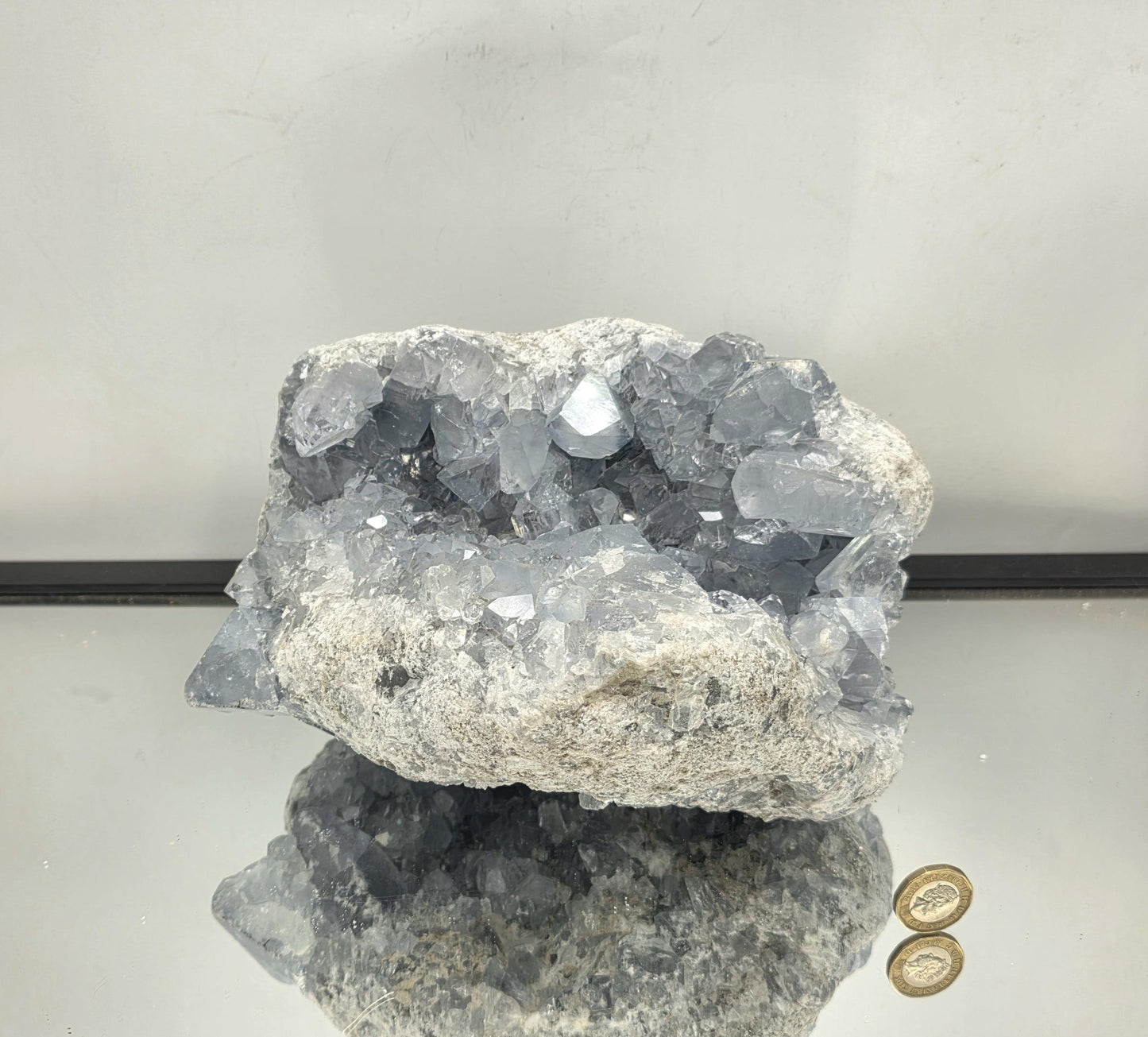 A 10KG Celestite cluster with breathtaking blue tones and clarity.