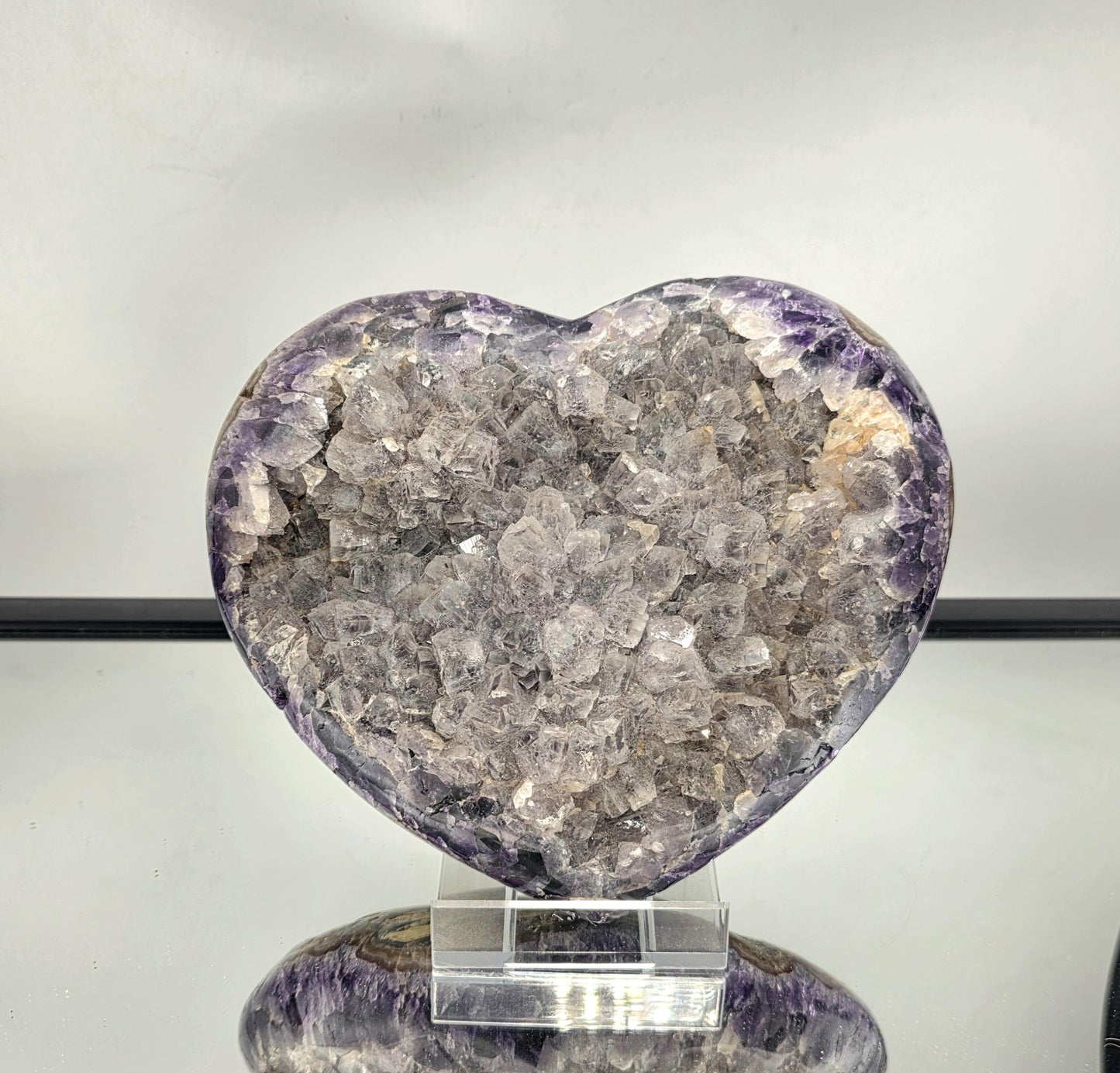 Extra Large Amethyst & Quartz Crystal Heart with polished finish and vibrant natural tones.