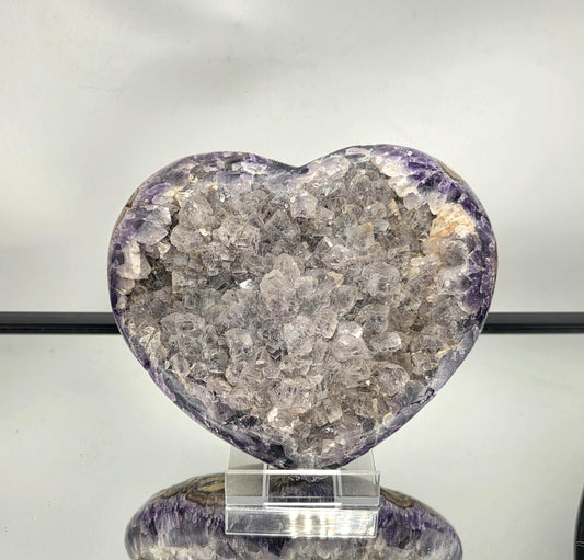 Extra Large Amethyst & Quartz Crystal Heart with polished finish and vibrant natural tones.