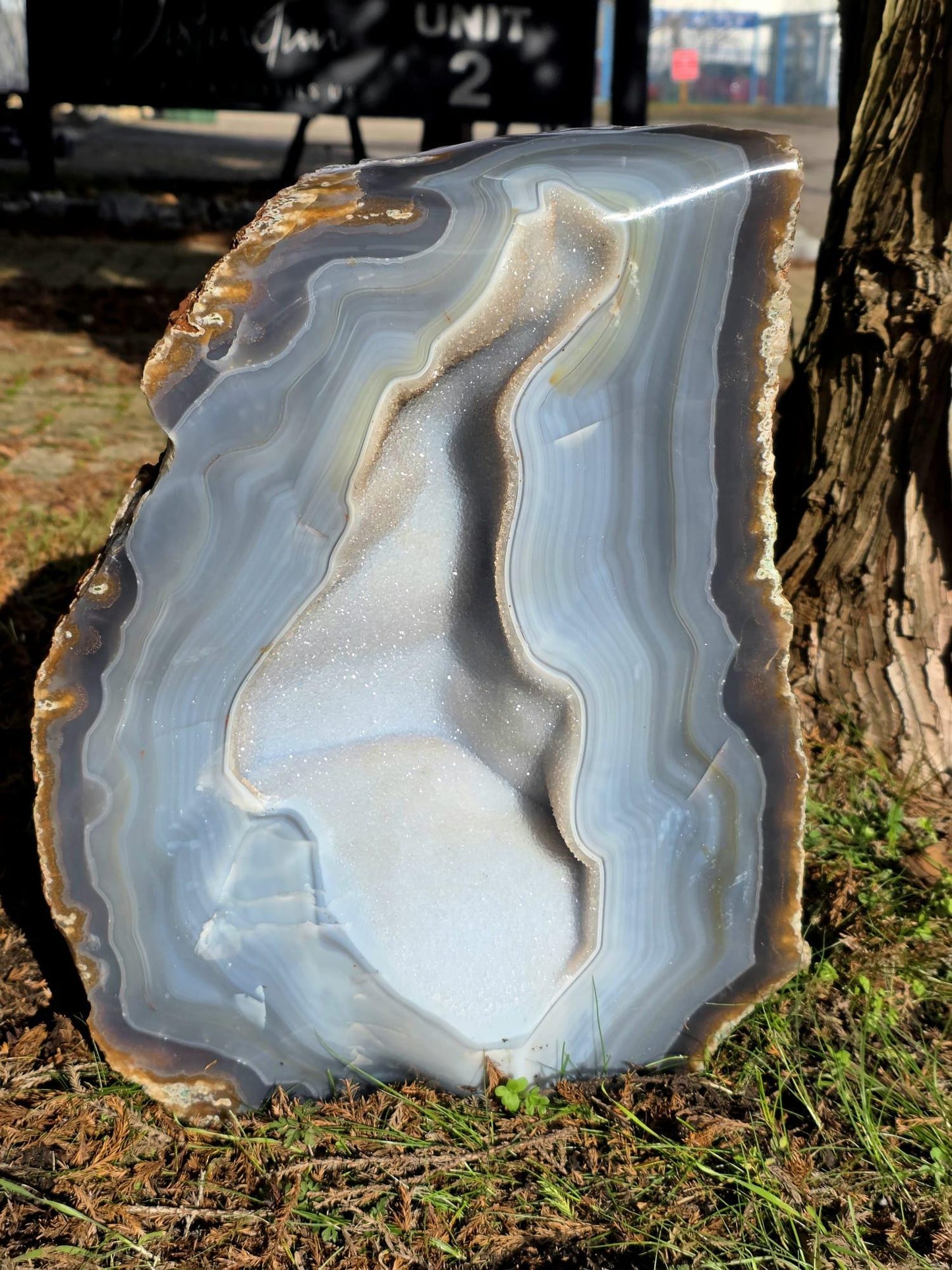 Extra large blue agate crystal geode natural mineral specimen
