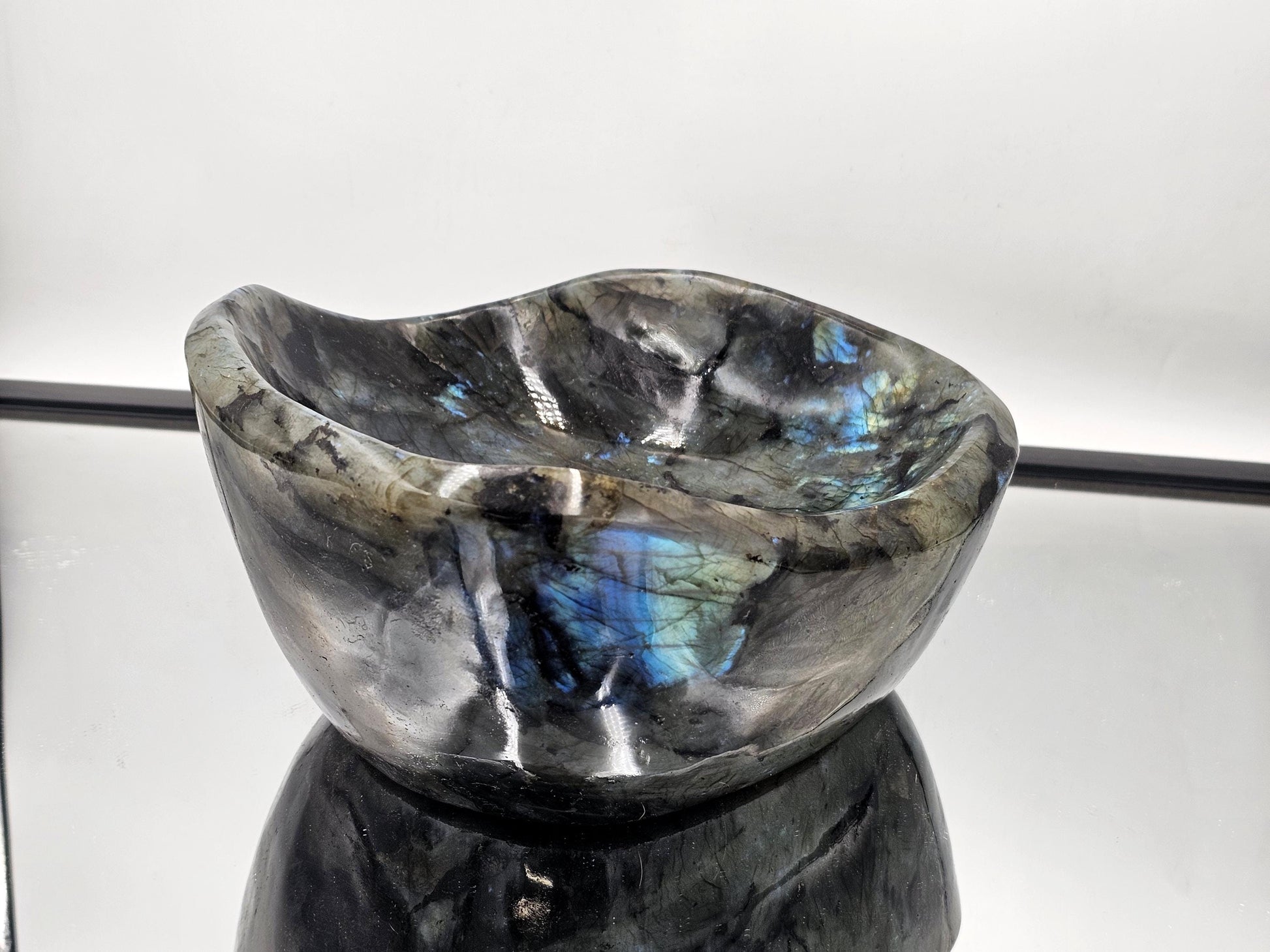 Extra large Labradorite crystal bowl for luxury home décor.