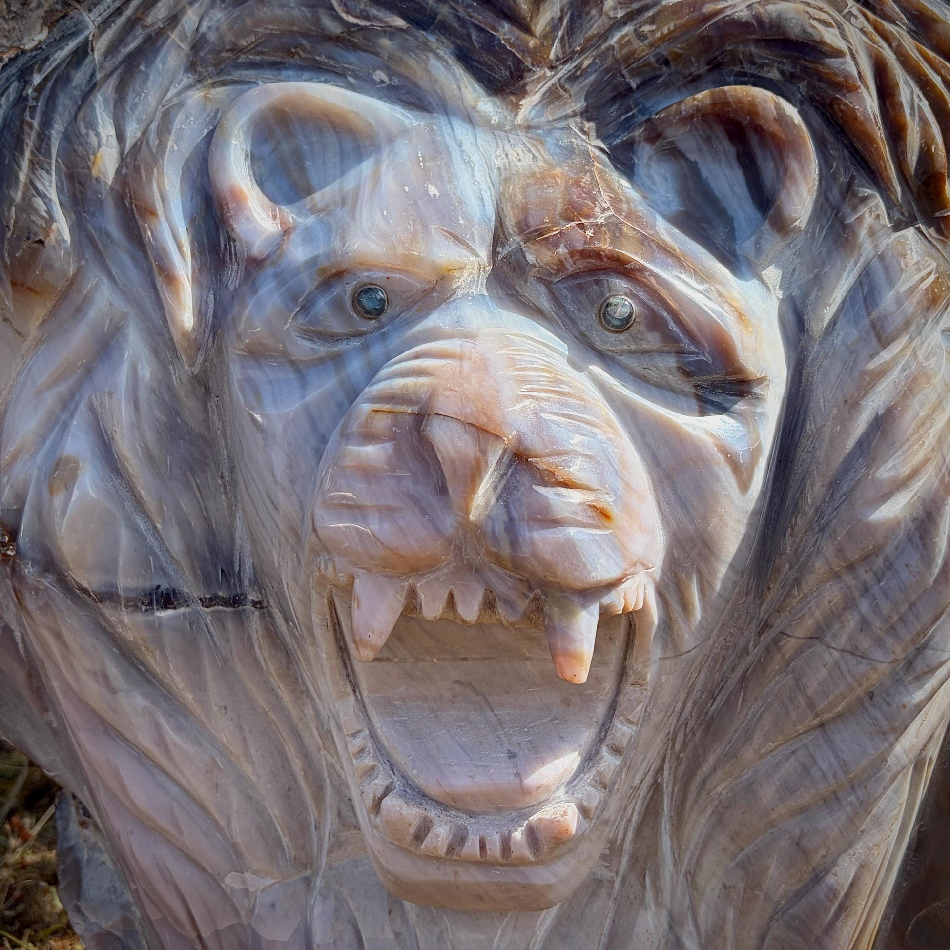 Extra large Violet Agate lion sculpture hand carved from genuine Madagascan agate.