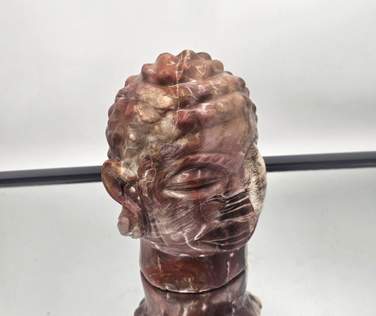 Large Fossil Wood Buddha Crystal Carving, hand-carved from Madagascar with excellent quality and detail.