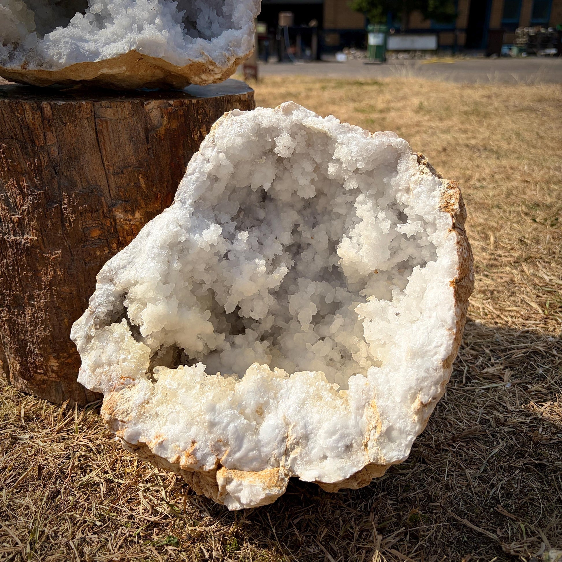 Crystal-filled cavity inside a natural Moroccan quartz geode.