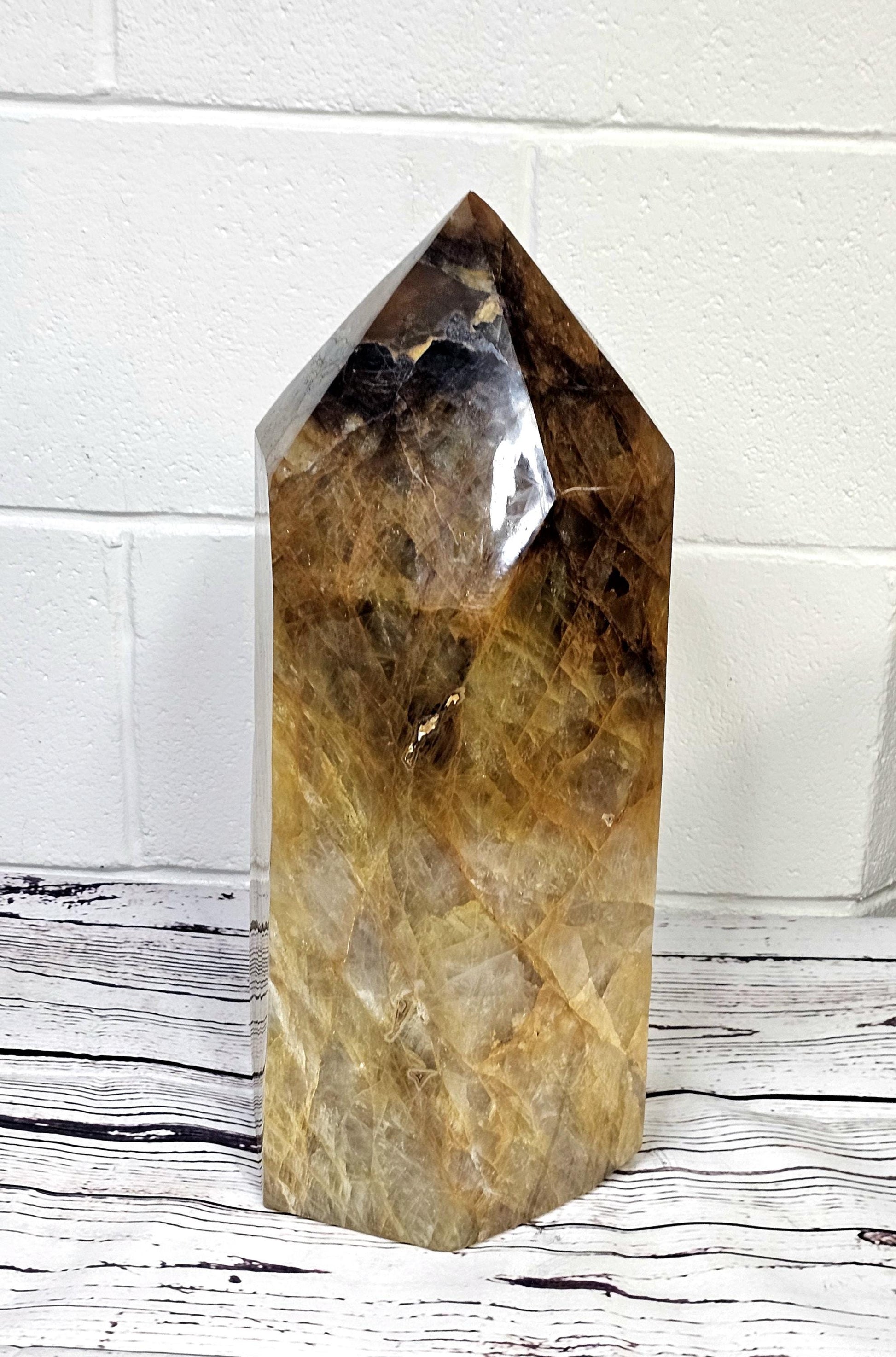 Large natural golden healer Crystal Prism for stylish home design.