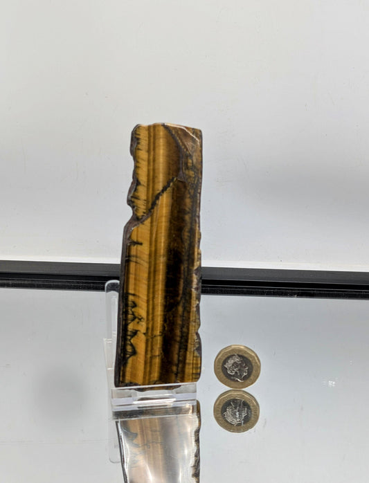 Natural golden Tiger’s Eye crystal slice with silky finish.