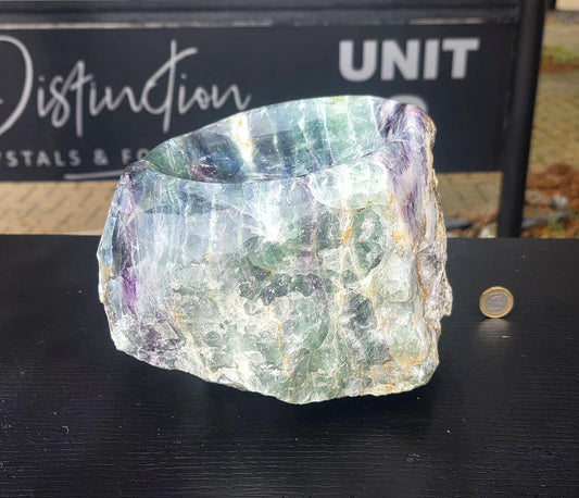 Statement green fluorite crystal bowl for interiors