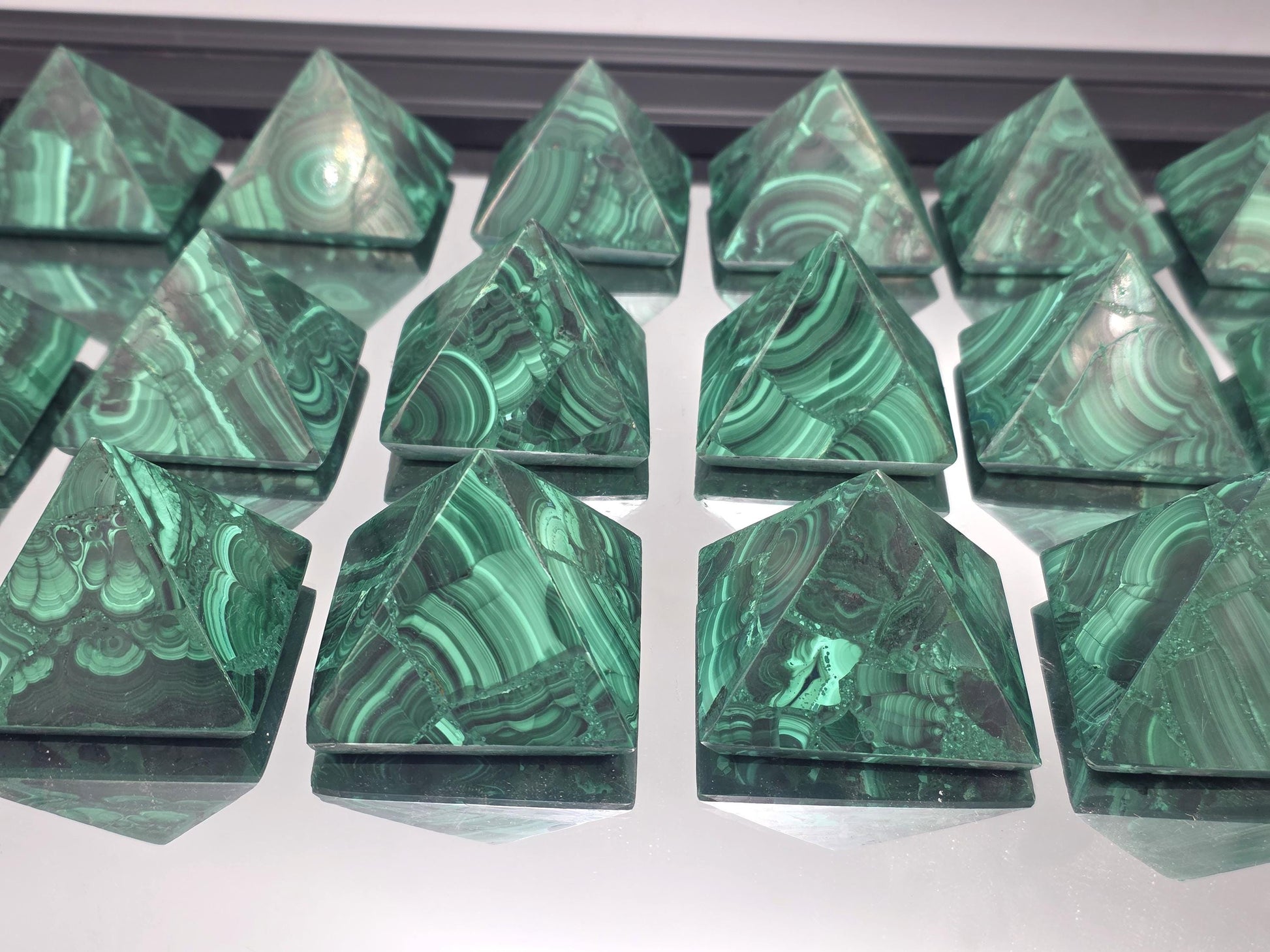 Green malachite pyramid ideal for collectors