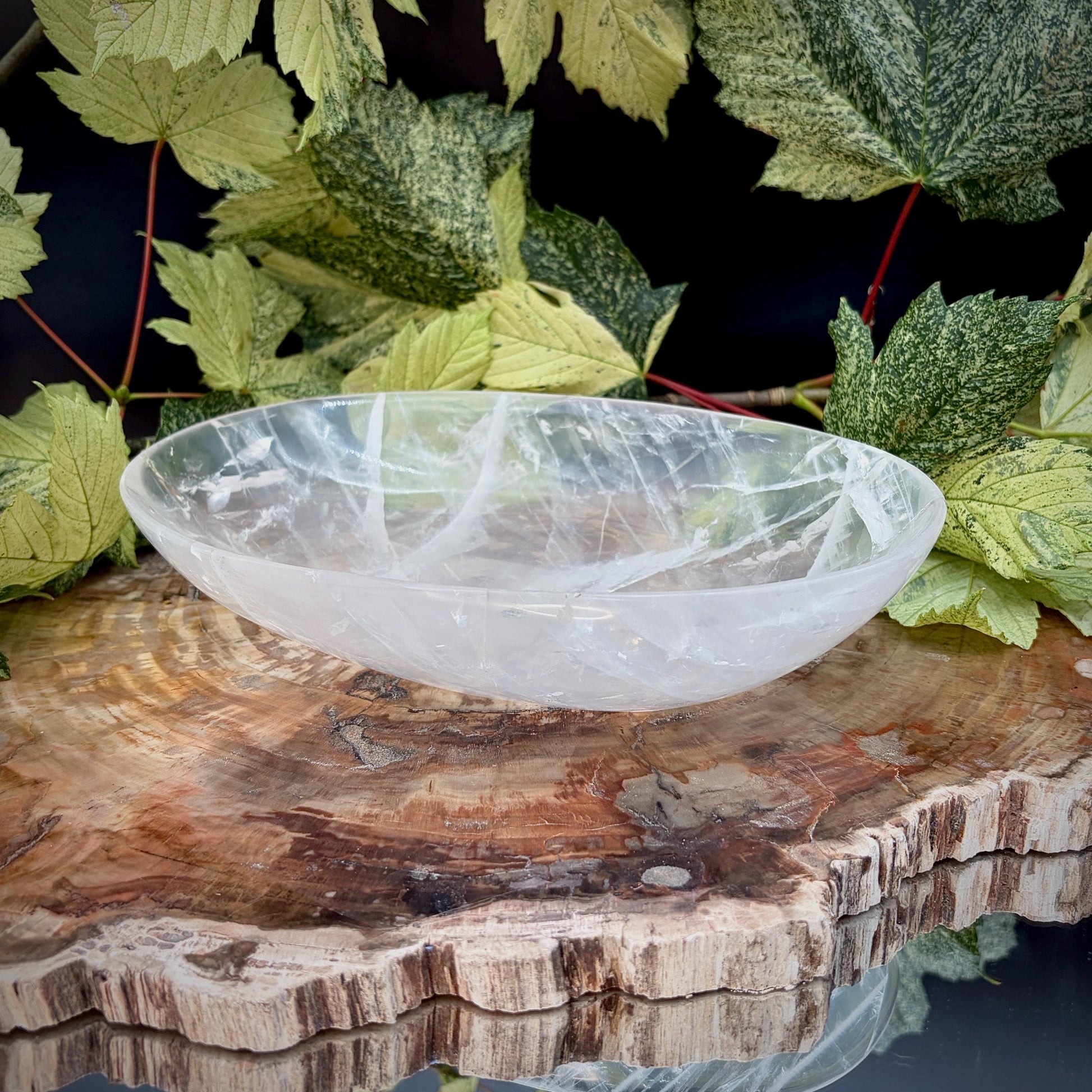 Hand carved Clear Quartz crystal bowl made from natural stone