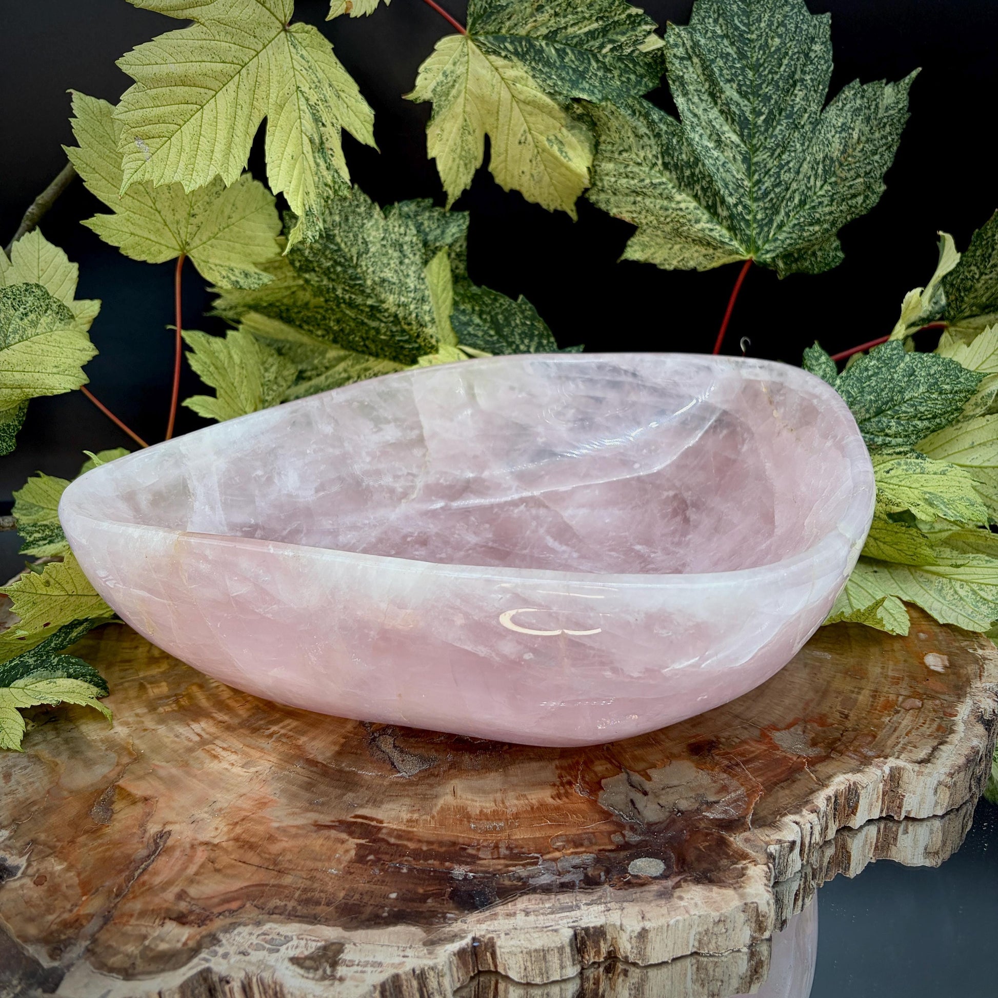 Hand carved Rose Quartz bowl with smooth polished finish
