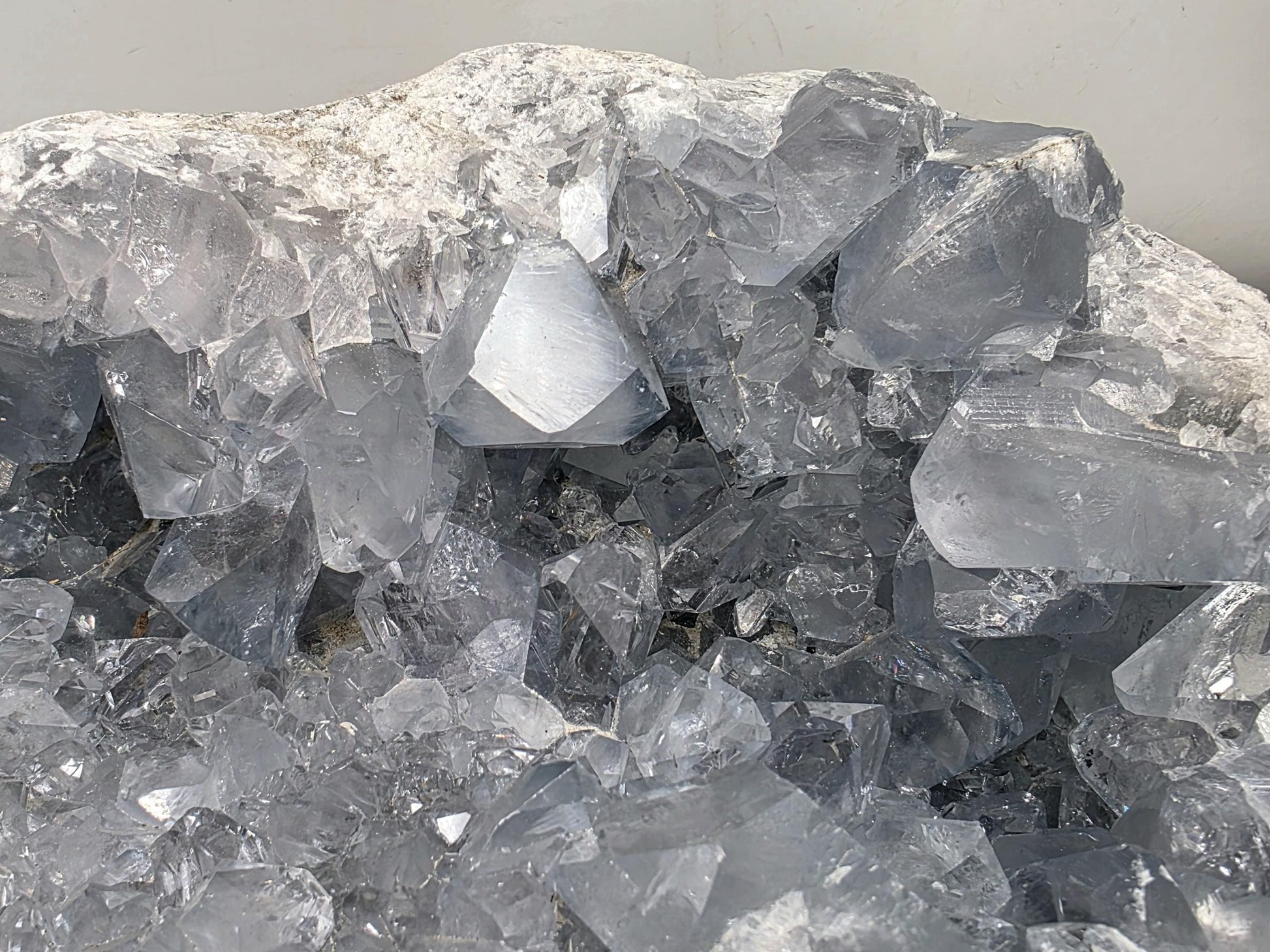 A rare, high-quality Celestite crystal cluster with brilliant clarity.