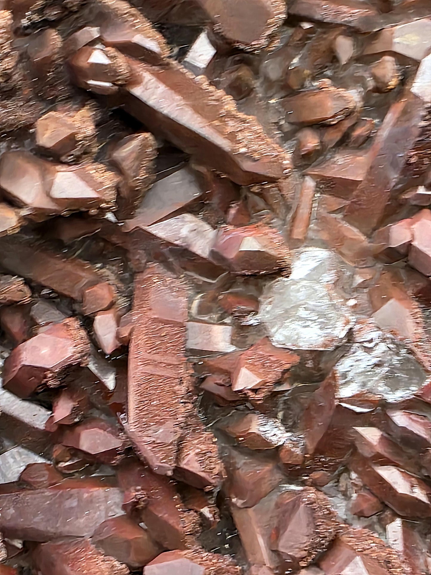Natural Hematite-included Quartz cluster close-up