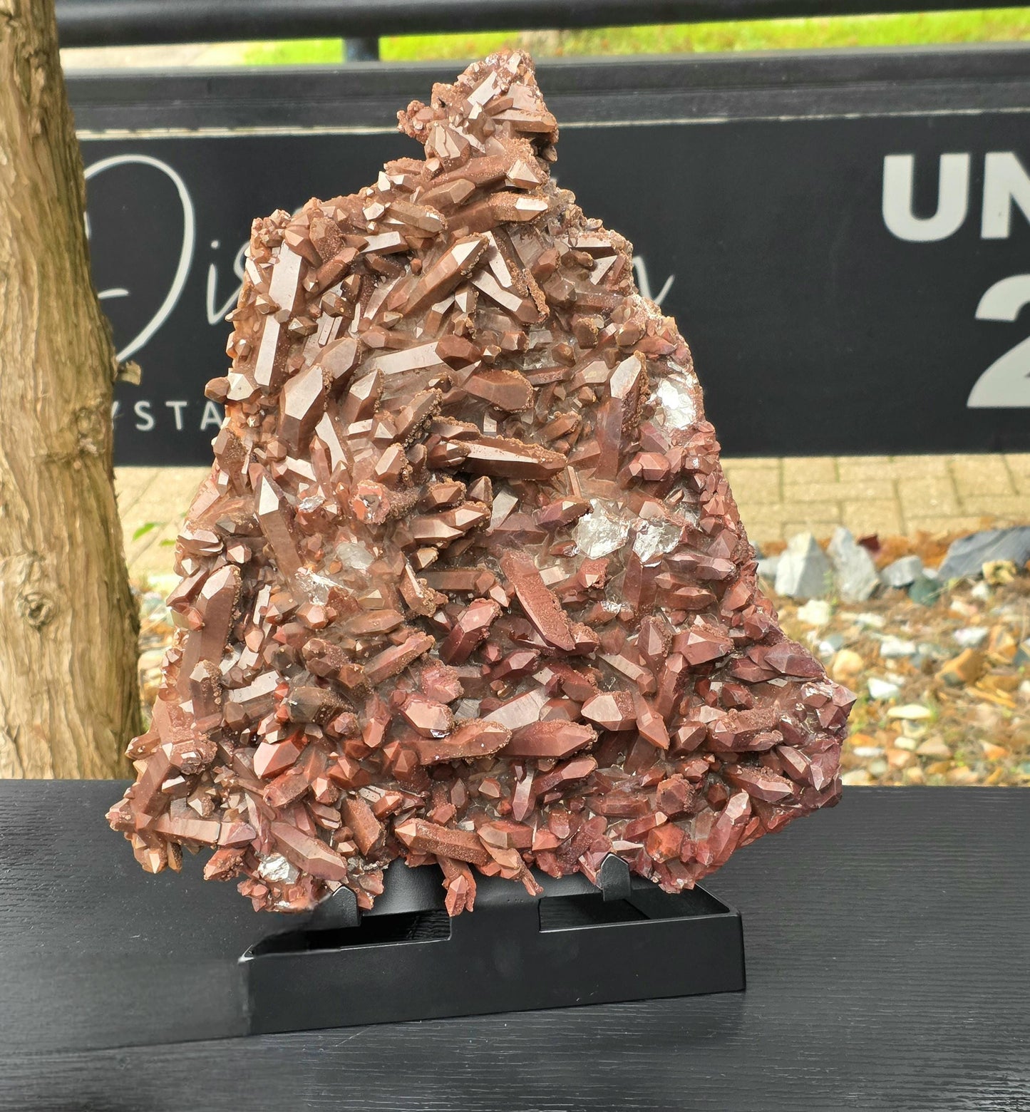 Large Hematite-stained Quartz crystal cluster specimen