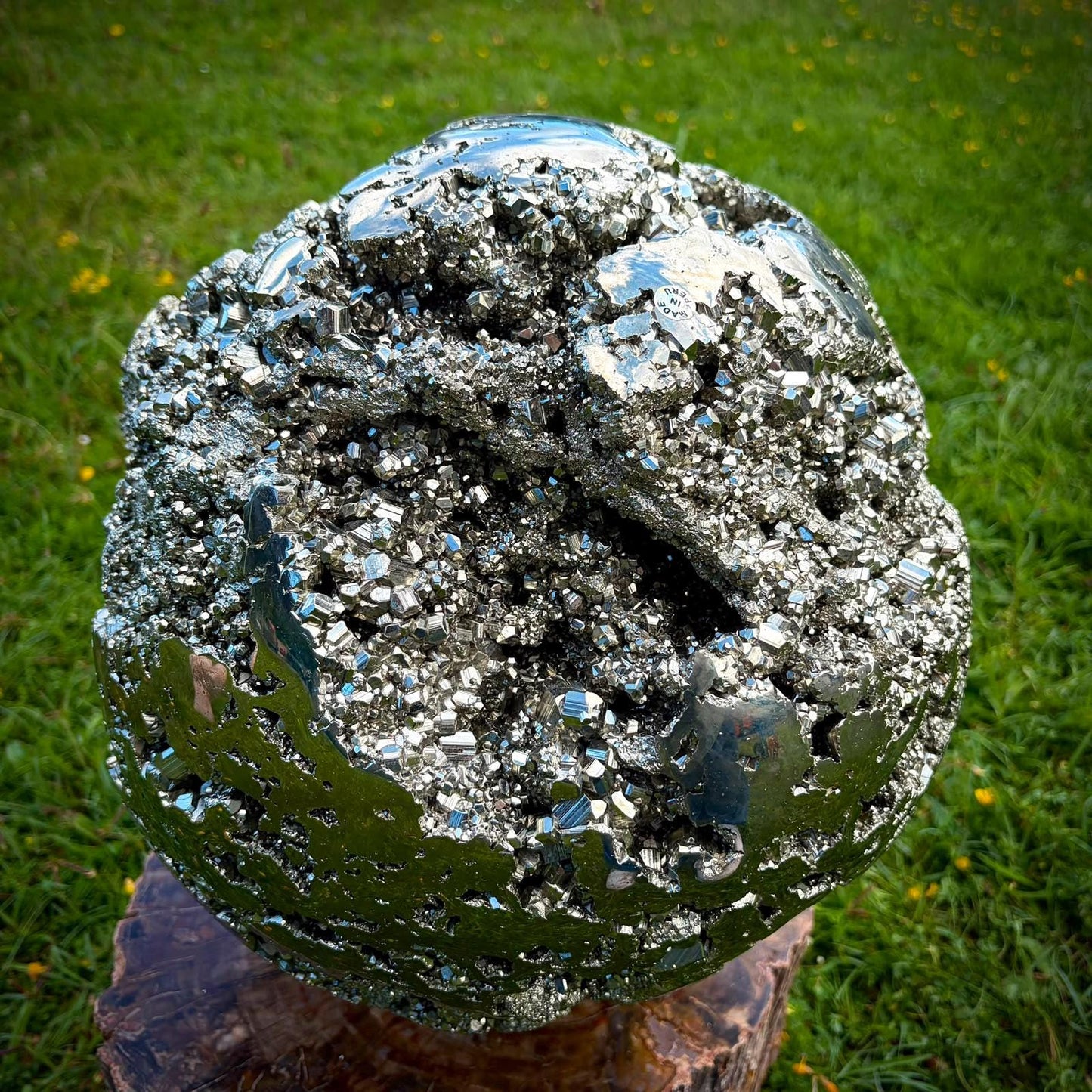 High-grade Peruvian Pyrite sphere for a designer home, hotel or private collection.