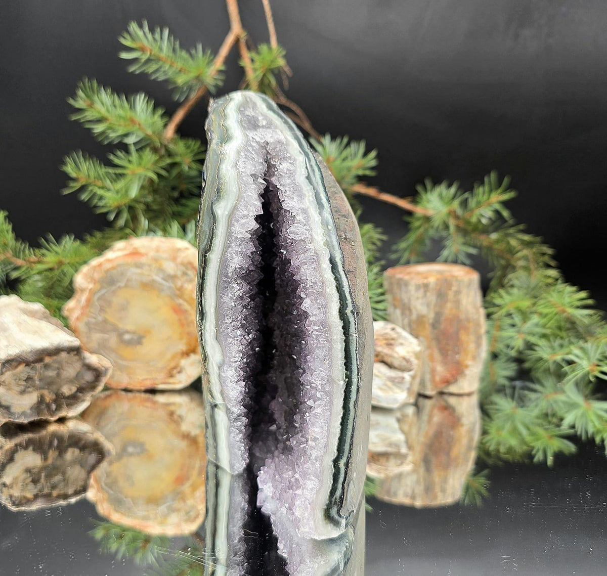 High-grade Uruguayan Amethyst freeform for natural crystal display.