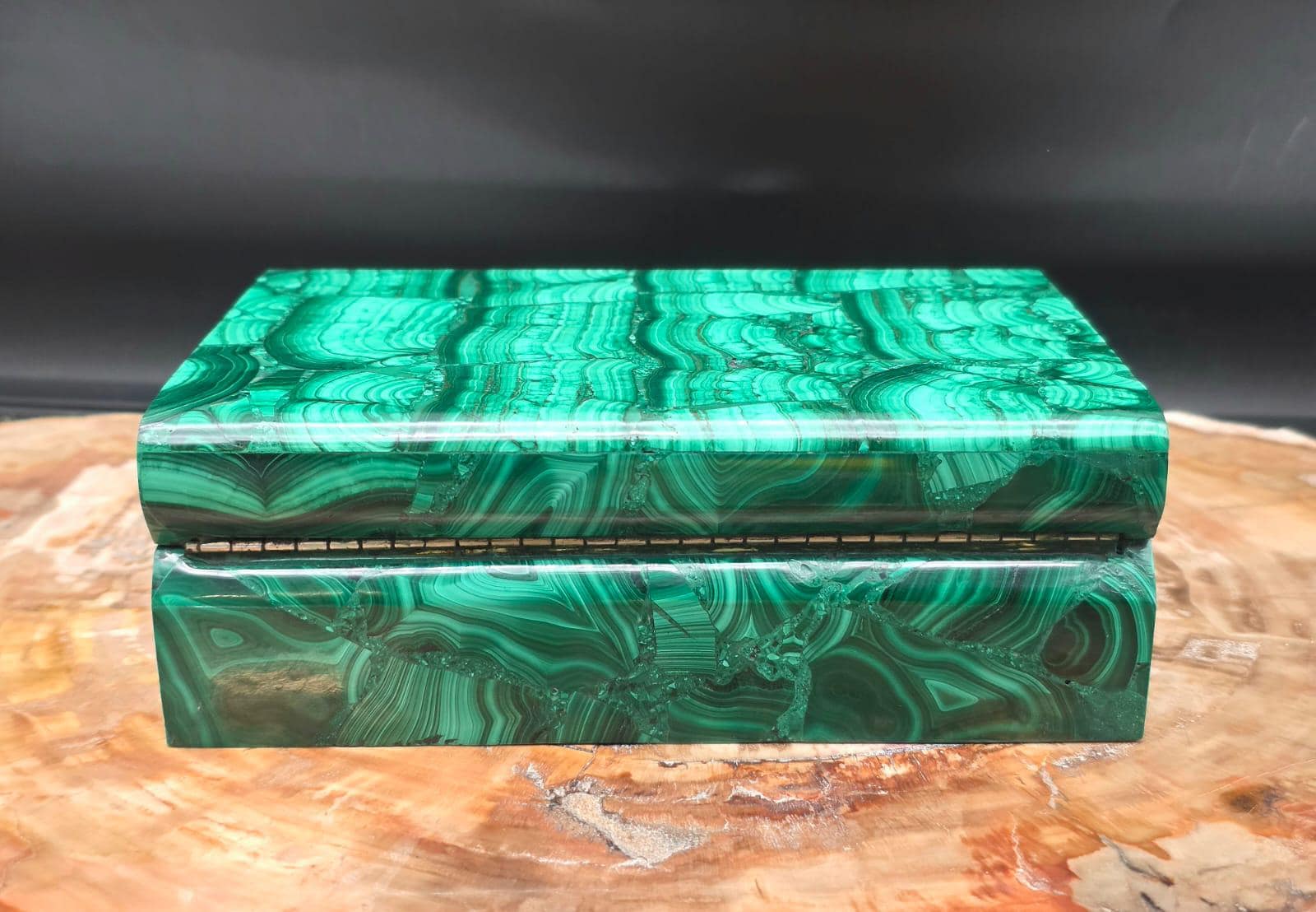 Luxury Malachite jewellery box suitable for storing jewellery, crystals and treasured keepsakes.