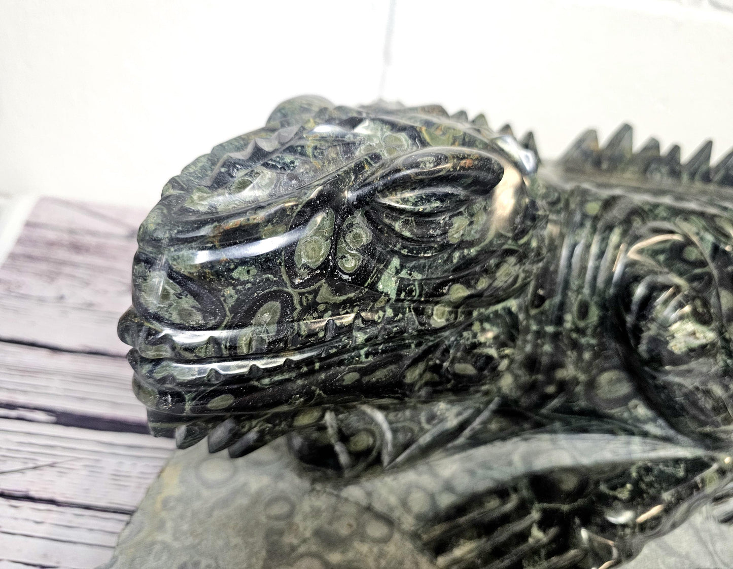 Stunning Kambaba Jasper Iguana piece for interior design collections.