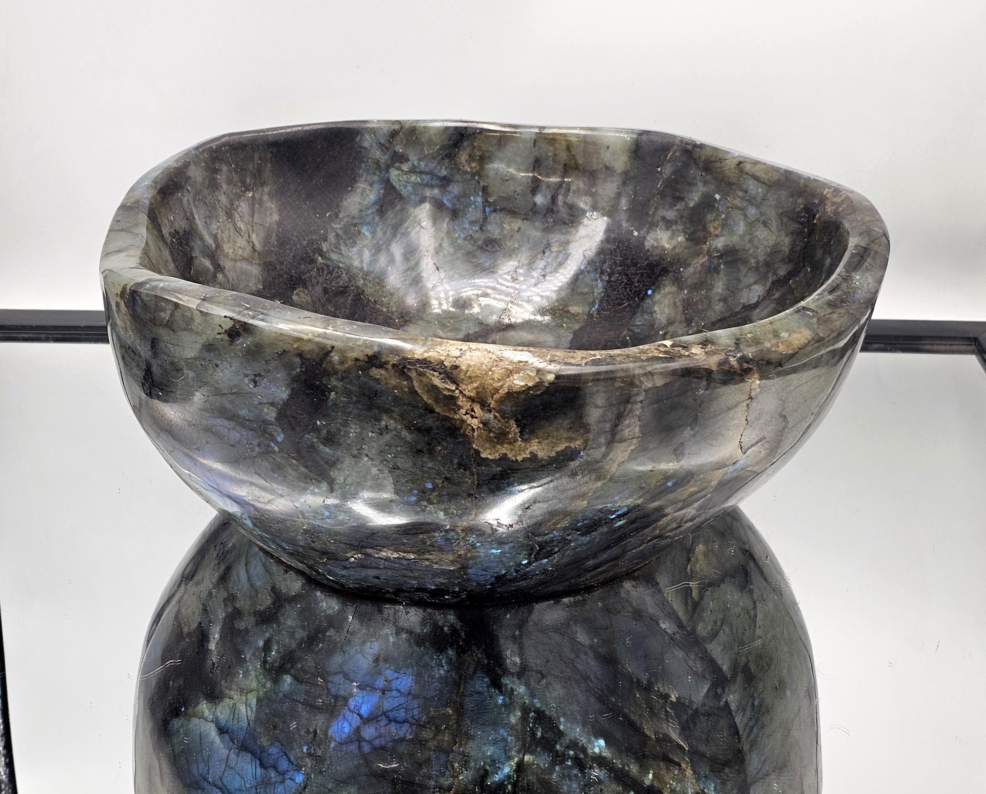 Modern interior décor enhanced by a polished Labradorite Crystal Bowl.