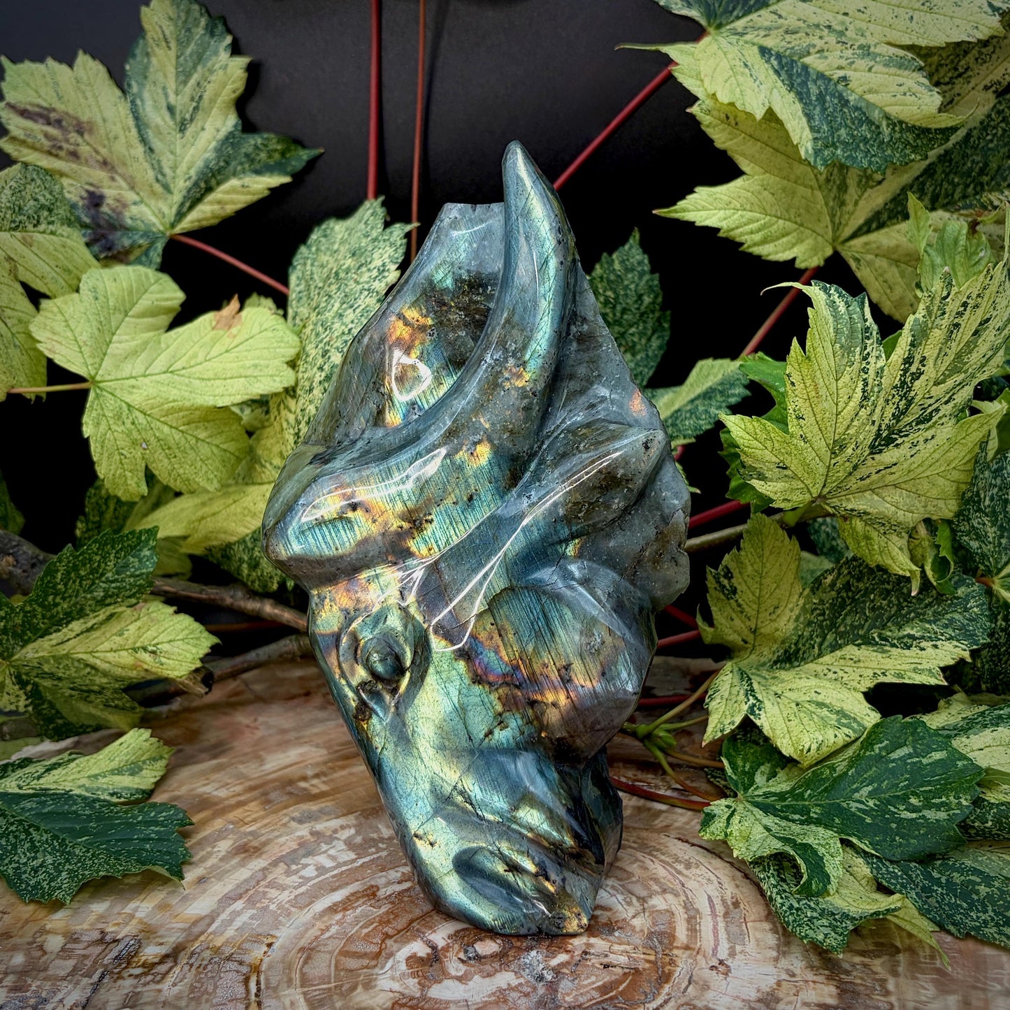 Labradorite bull sculpture hand carved from Madagascan stone