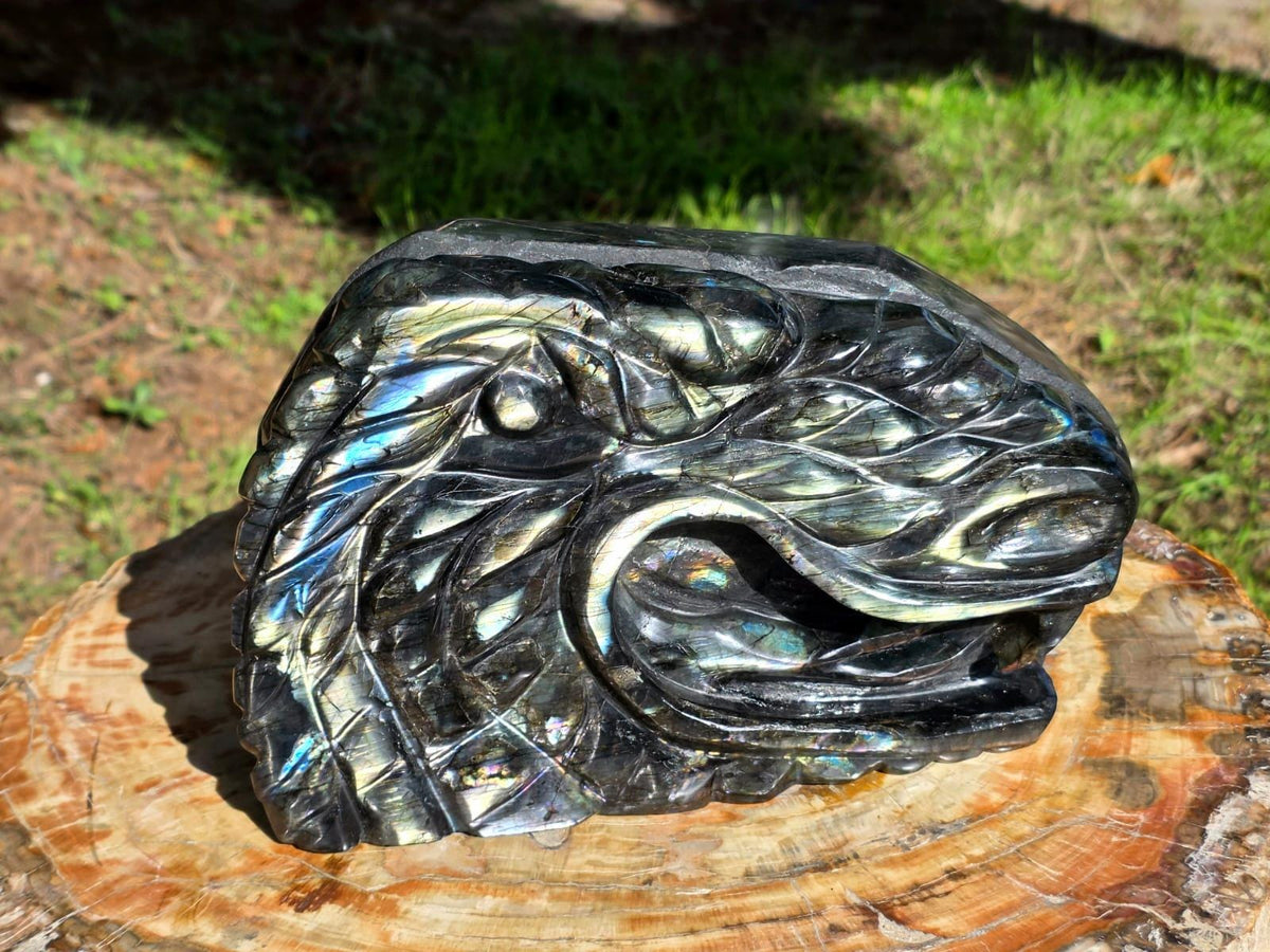 Labradorite Dragon one of a kind collector crystal carving