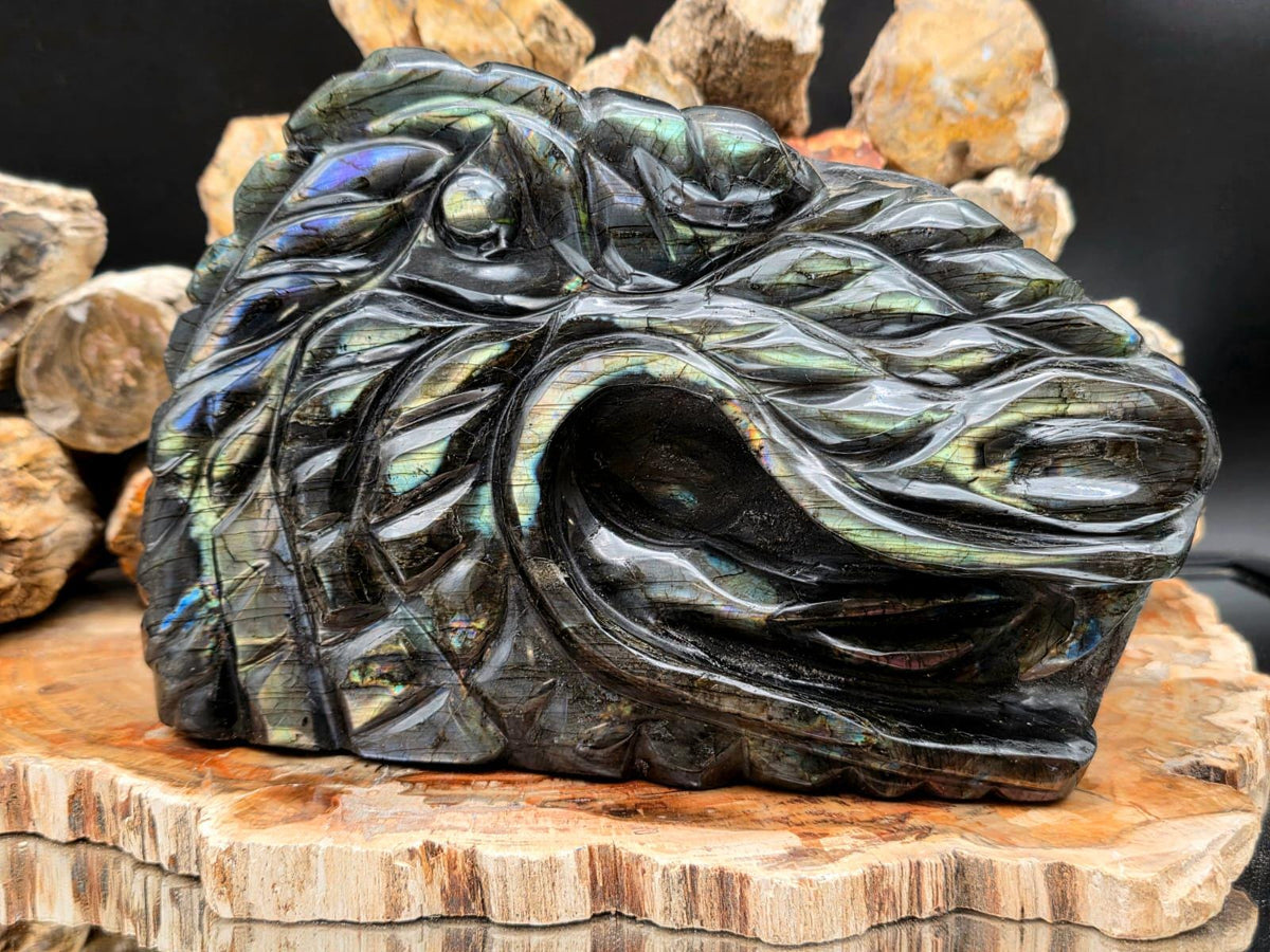 Large Labradorite Dragon statement crystal for interior display