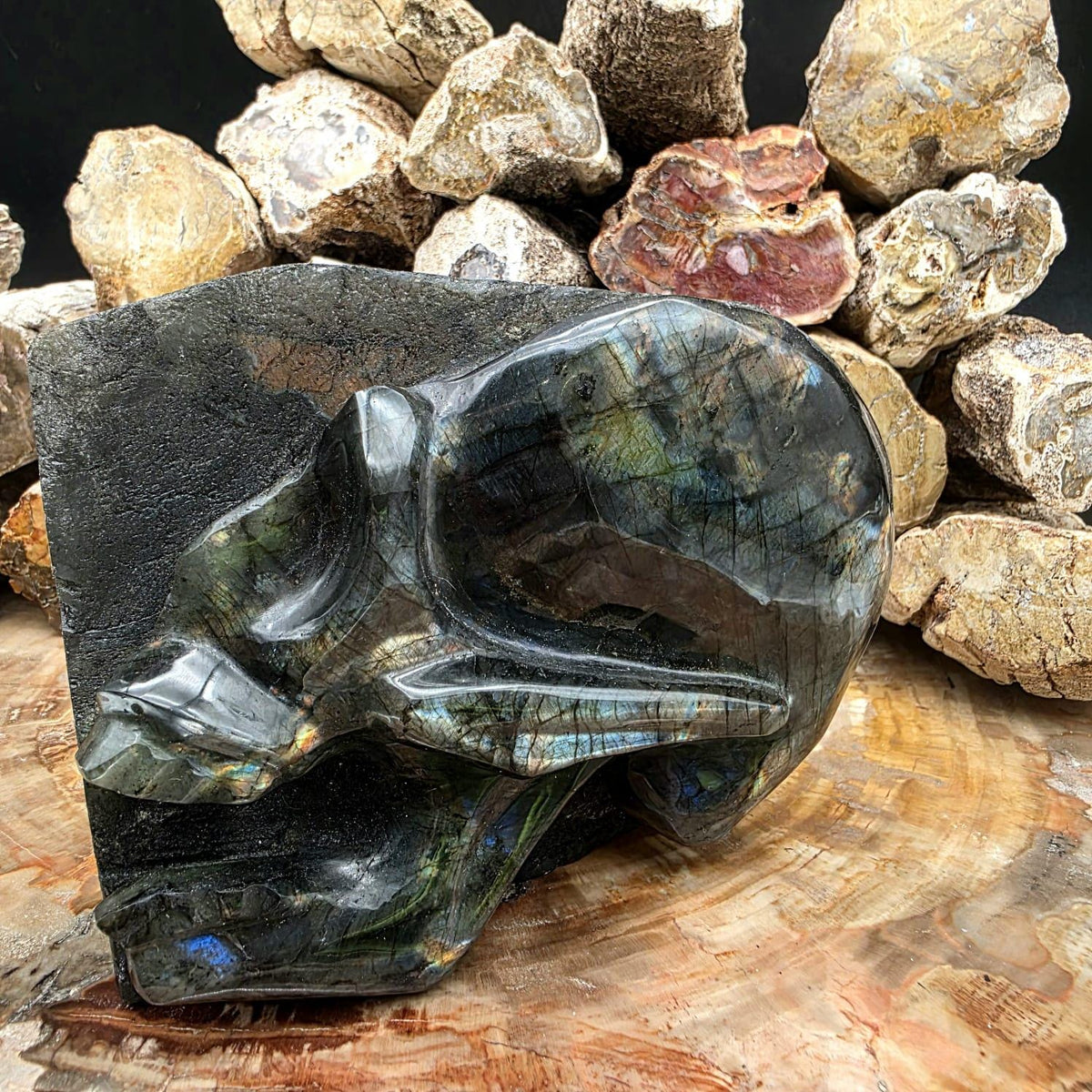 Natural Labradorite freeform with polished face carving